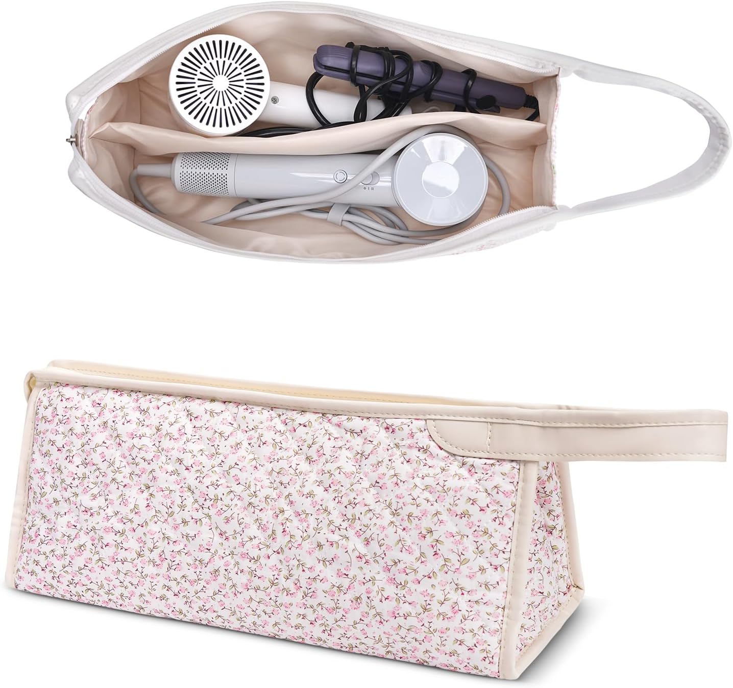 Quilted Hair Tools Travel Bag, Compatible with Dyson Airwrap Styler, Portable Cotton Floral Organizer Case for Shark FlexStyle Attachments Storage
