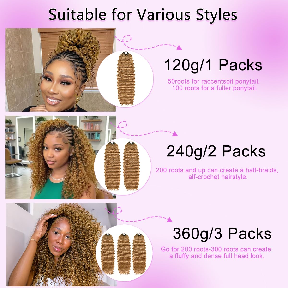 #27 Honey Blonde Deep Wave Crochet Human Hair 22 Inch 120g Knotless Pre-Separated Feather Human Crochet Hair Lightweight Reusable Remy Hair Extensions With Spiral Curl for Women image 3