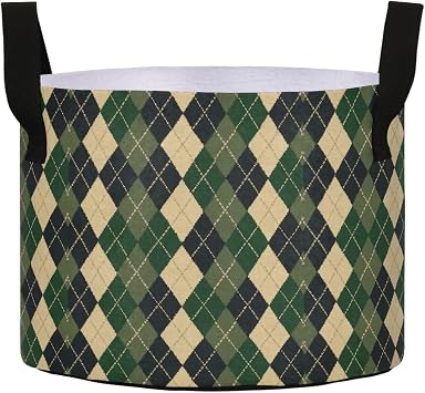 3 Gallon Grow Bags 1 Pack Plant Fabric Pots Flower Nursery Garden Vegetable Small Plant Pot 9.7 x 9.8 in Large Indoor Planter with Handles Beige Green Argyle