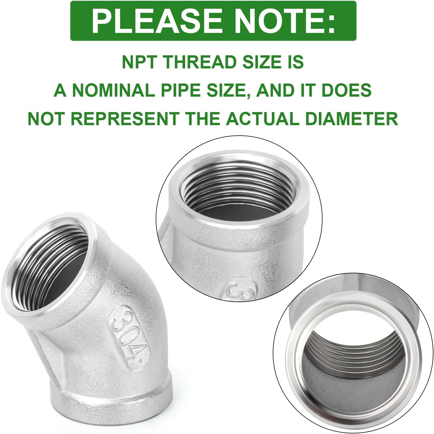 TAISHER 1PCS 304 Stainless Steel 45 Degree elbow,3" NPT Female x 3" NPT Female 304 Stainless Pipe Fitting