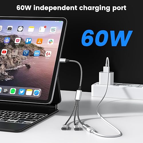 Miniatura 3 de USB C to USB C Female Adapter USB Splitter Y Cable,(NOT for Monitor) USB C Male to 3 USB-C Female Cord Converter,3 Port Hub Charger Power Split