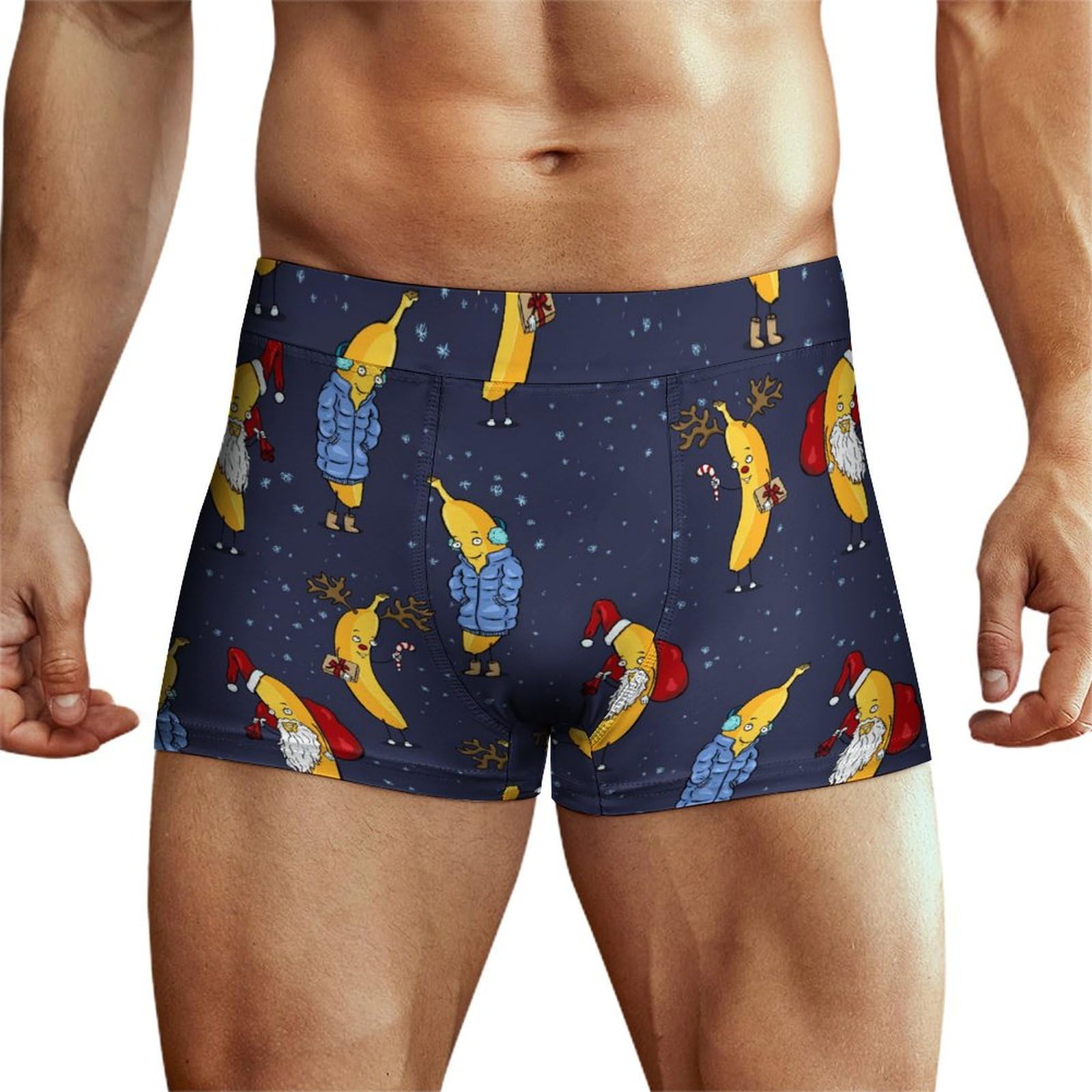 Niapessel Men's Boxer Briefs, Men's Underwear Boxer Brief, Breathable Comfort Novelty Boxers Briefs for Men, Funny Christmas Banana, XXL