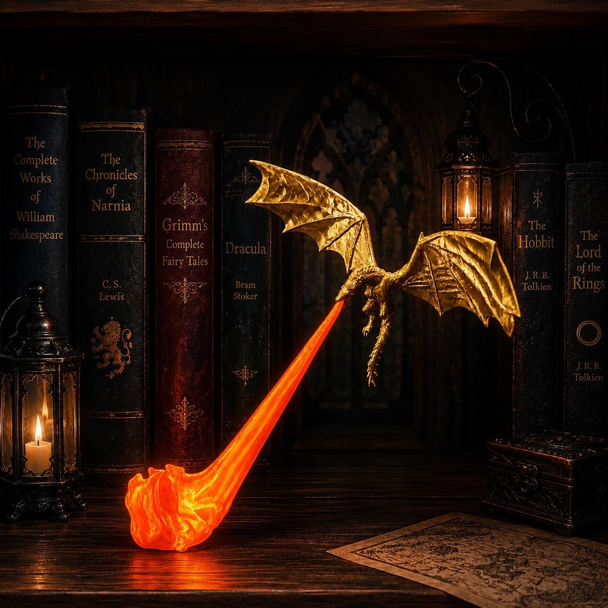 Dragon Bookshelf Nook Light, 3D Printed Fire-Breathing Fantasy Shelf Decor