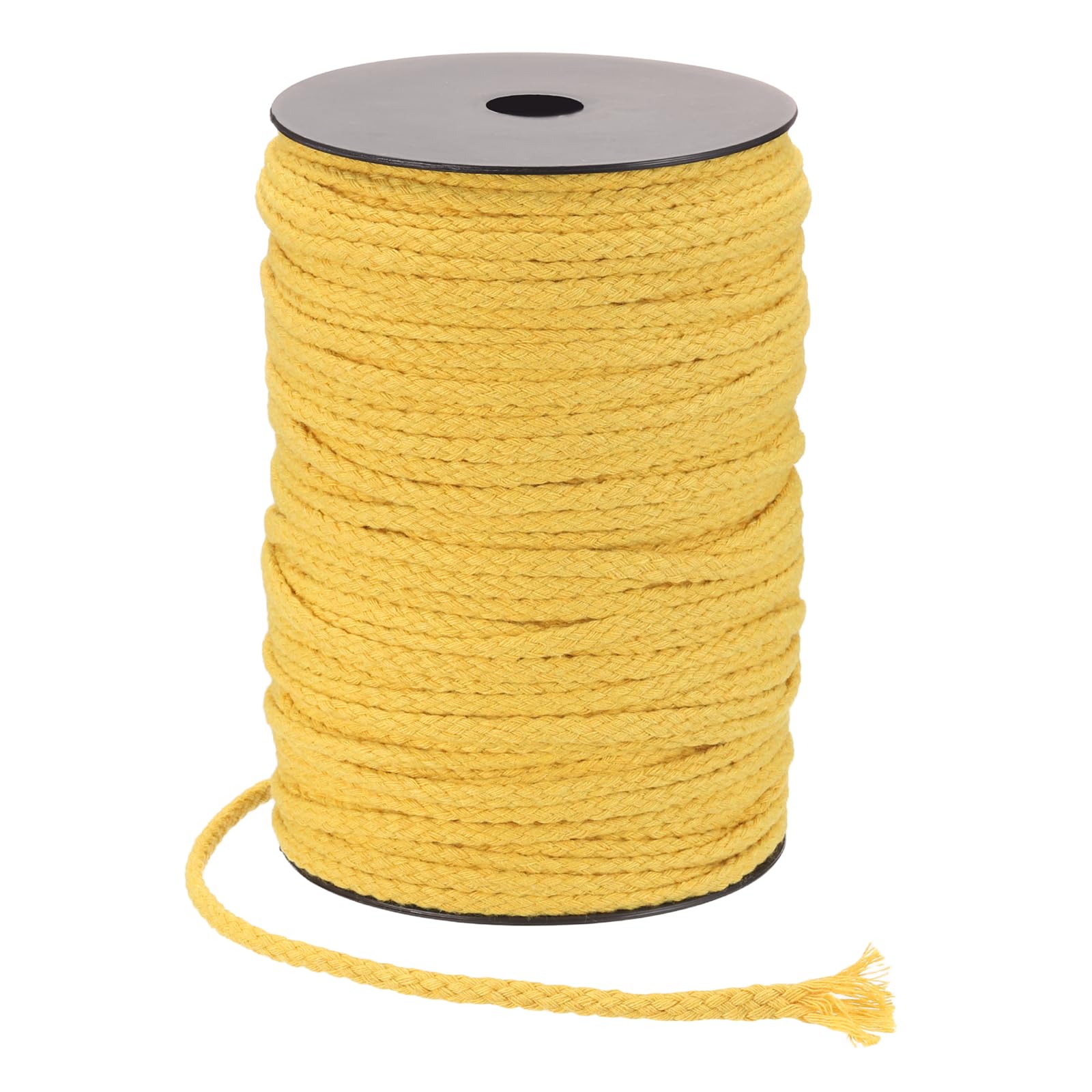 sourcing map Macrame Cord 5mm x 90m Handmade Natural Cotton Rope, 8 Strand Twisted Braided Rope Cord for Plant Hanger Wall Hanging Dream Catcher Crafts Home Decoration, Yellow
