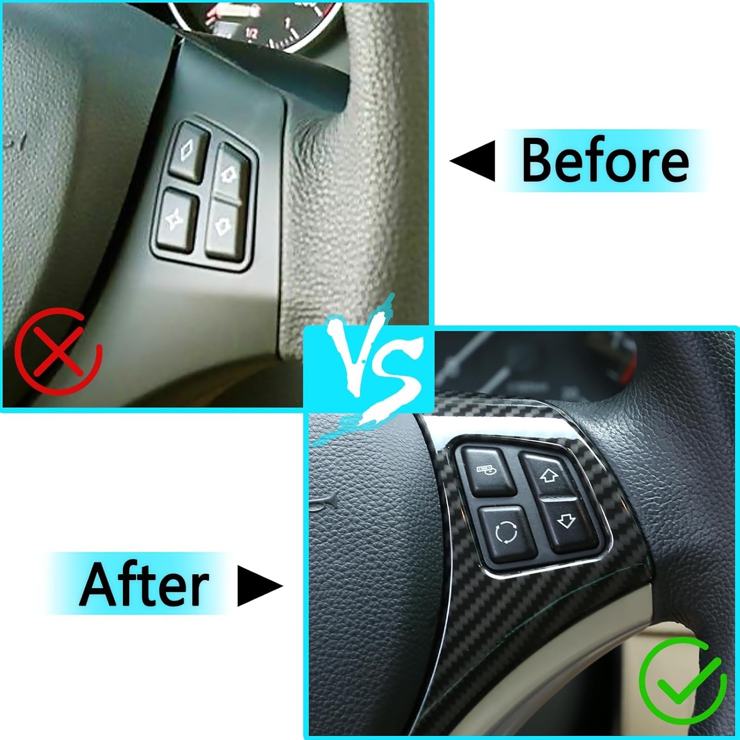 4 Styles ABS Chrome For BMW E90 1 3 Series E82 E87 E90 E92 E93 320I 330I 325I 335D 335I 2005 2006 2007 2008 2009 2010 2011 2012 Car Steering Wheel Decoration Frame Trim Accessories, Carbon Fiber