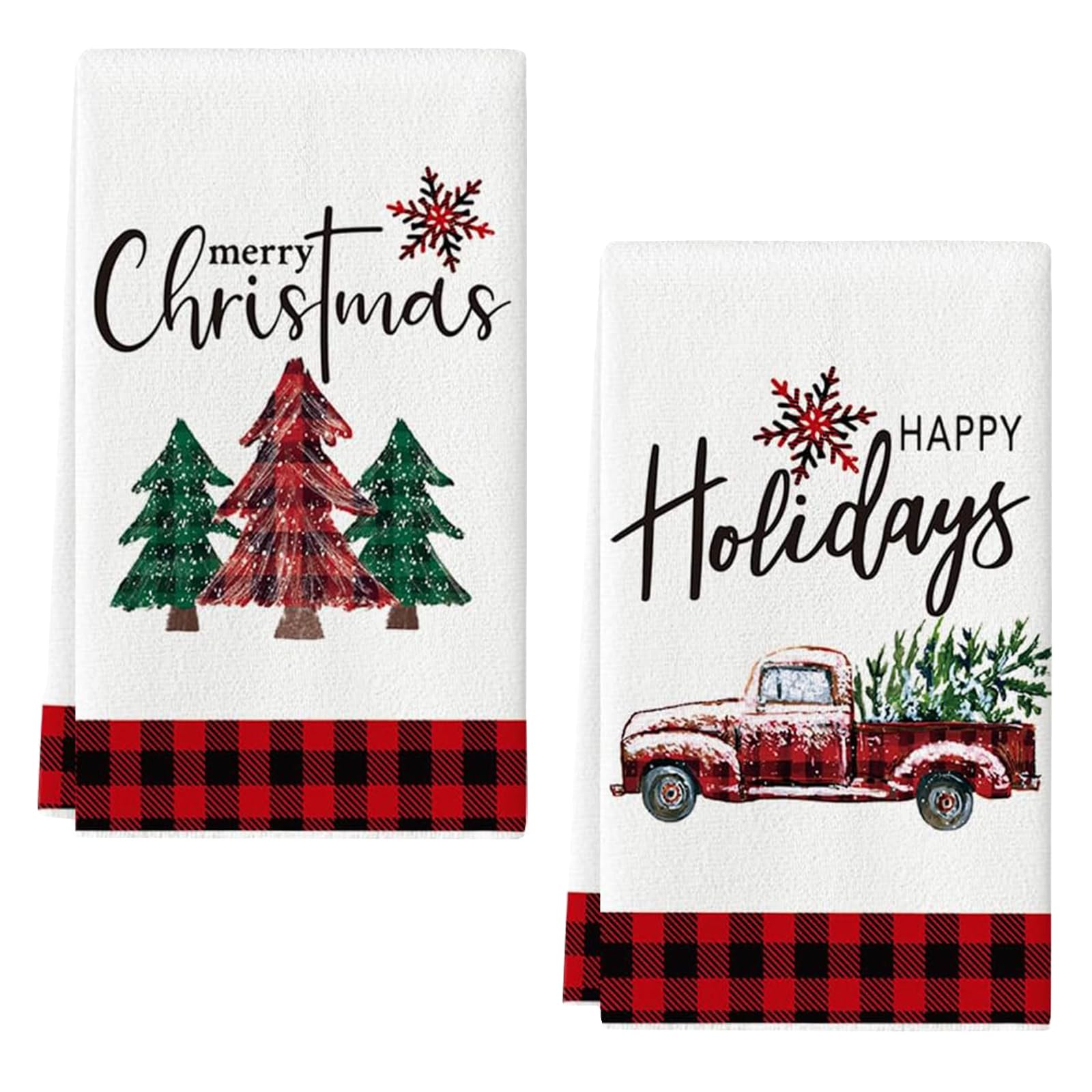 DHRUTI Set de 2 Toallas de Cocina Navidad,18 x 26 Inch Paños de Cocina Algodon,Multiusos Trapos Cocina de Suaves y absorbentes para Decoracion Navidad Hogar (Arbol de Navidad y Camión)