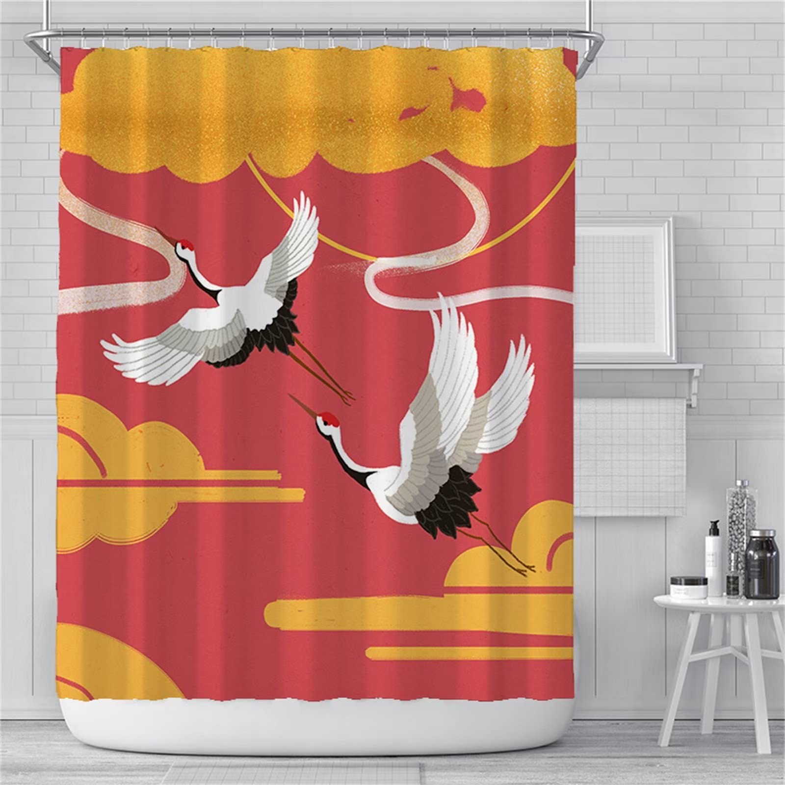 Duschvorhang W180cm x L240cm Weißer Vogel Duschrollo Anti-Schimmel, Duschvorhänge Wasserdicht, 3D Outdoor Vorhang Waschbar, Schnell Trocknend Polyester, Extra Lange Badezimmer gardinen mit 12 Haken