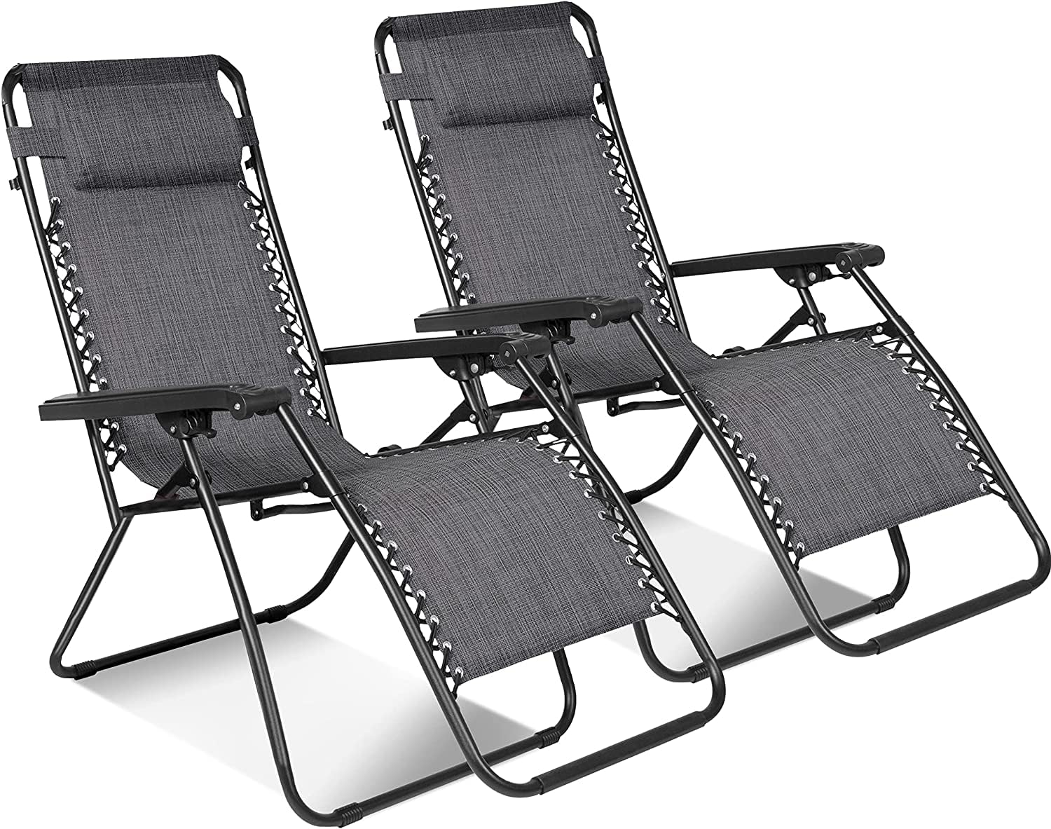 Silla Gravedad Cero Tumbona Plegable Silla reclinable Ajustable Juego de 2uds con reposacabezas para jardín Patio terraza Playa Verano (Gray)