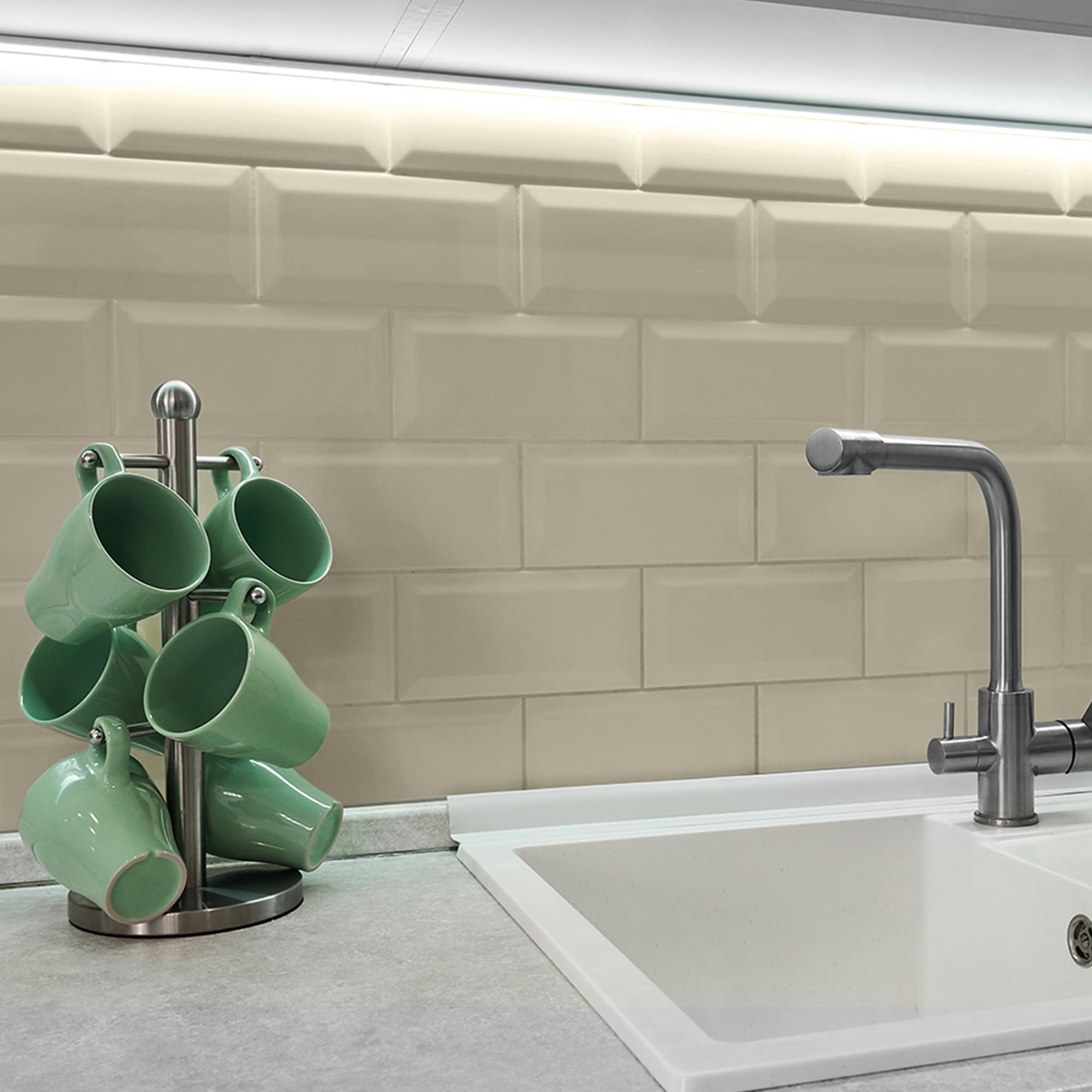 EPODEX 1K Peinture carrelage cuisine, salle de bain et plus - vernis carrelage mural à usage normal, peinture satinée, 1kg (une couche sur 8m²) - Gris olive - Pastel | Peinture pour carrelage mural à usage normal, vernis satiné, 1 kg (8 m² en une seule co