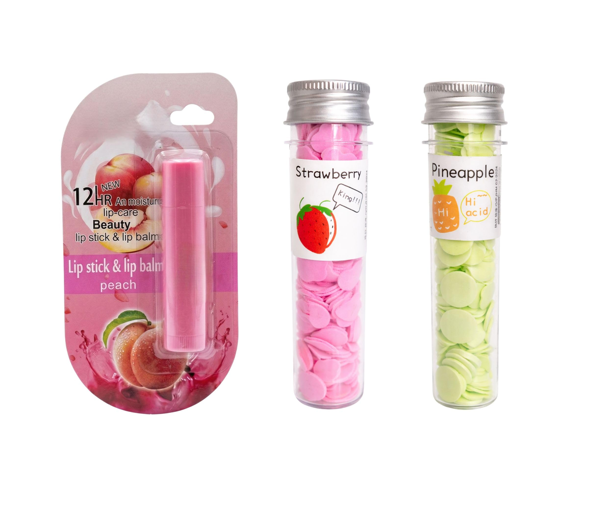 3-in-1 Travel Hygiene & Beauty Combo Set – Includes 12HR Moisture Peach Lip Balm Lipstick & 2 Packs Portable Paper Soap (Strawberry & Pineapple Flakes) | Cute Pocket-Sized Hand Wash Mini Soap Sheets for School, Travel, and Outdoor Use-image-24