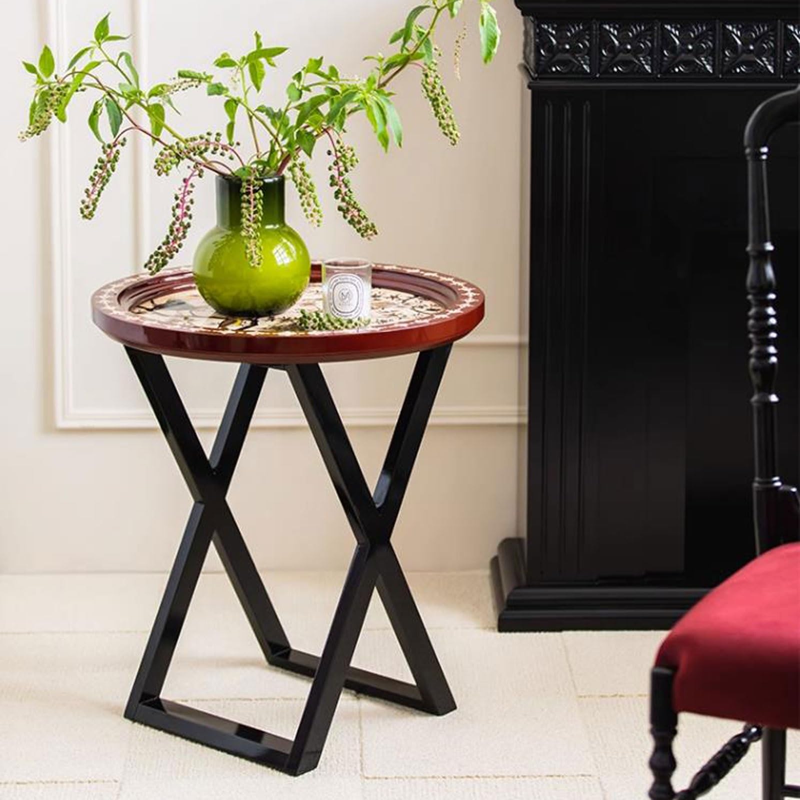 Stolik boczny do sofy Stolik boczny z malowanym blatem, mały stolik końcowy do salonu, sypialni, balkonu, biura, nowoczesny litego drewna nocny Home Decor(Red)