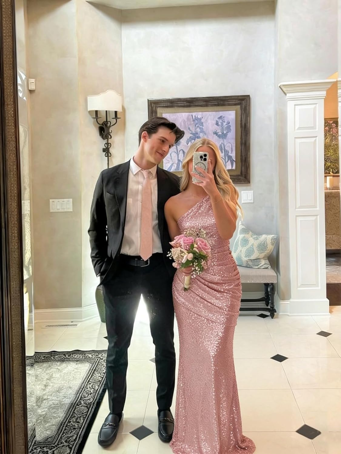 SNOWROSE One Shoulder Prom Dress for Women 2026 Sparkly Sequin Mermaid Long Ruched Ball Gown Formal Evening Party Dresses - Image 5