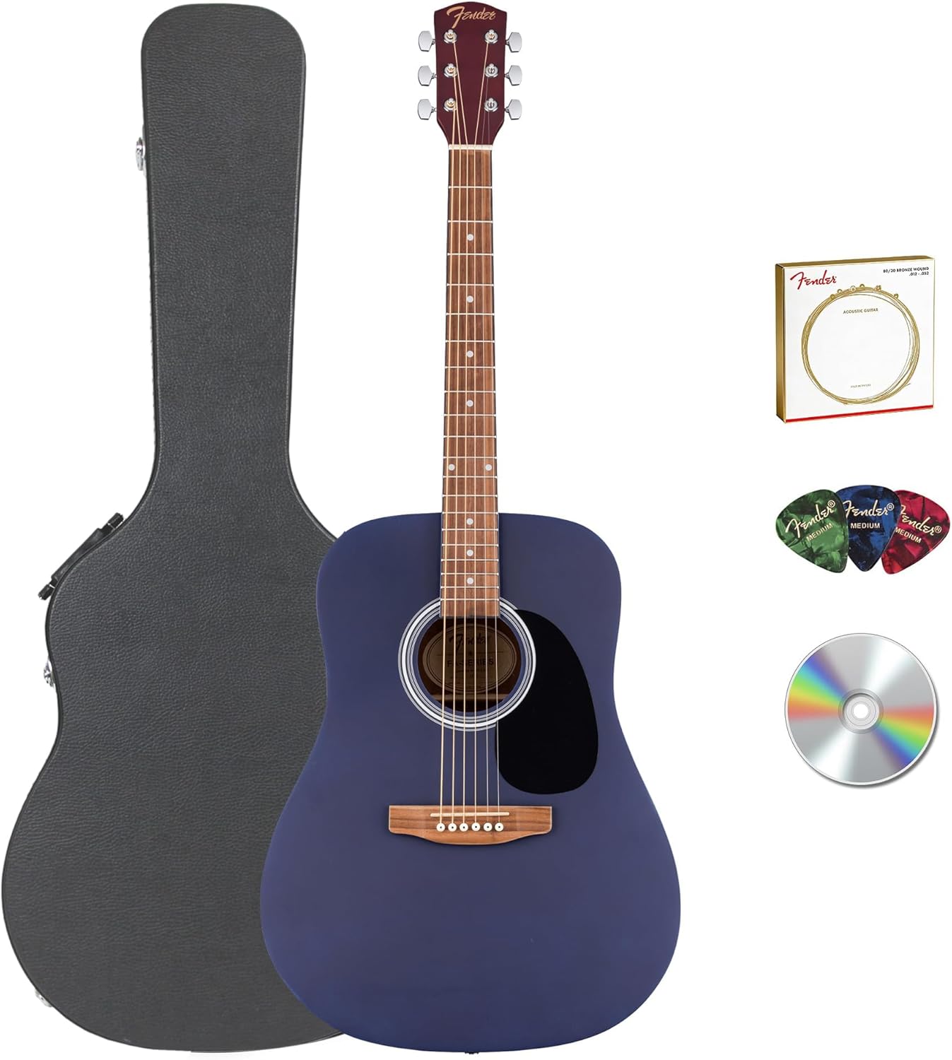 Fender FA Series Dreadnought Acoustic Guitar - Saphire Blue Bundle with Case, Strings, Picks, and Austin Bazaar Instructional DVD
