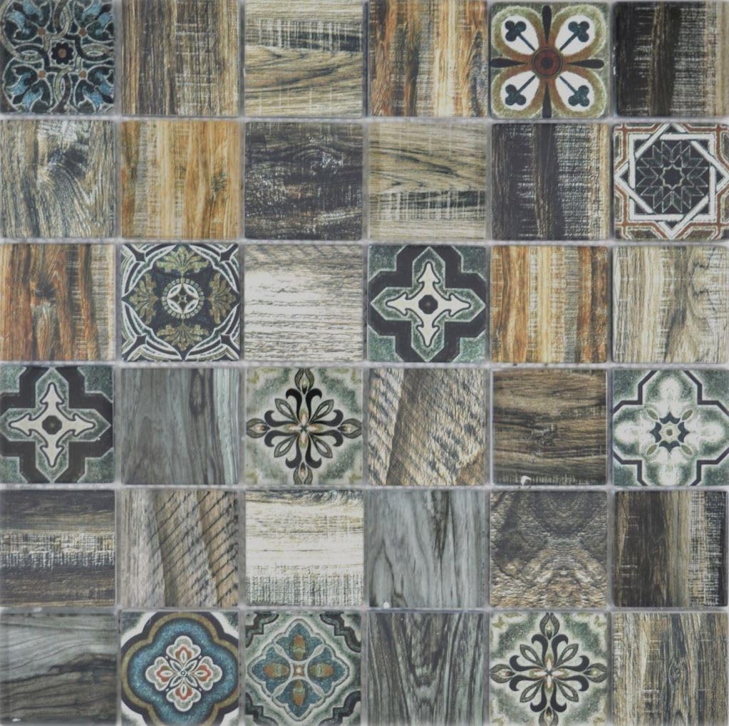 Piastrelle a mosaico, quadrate, in cristallo misto, marrone/verde, per parete e cucina, 10 pezzi