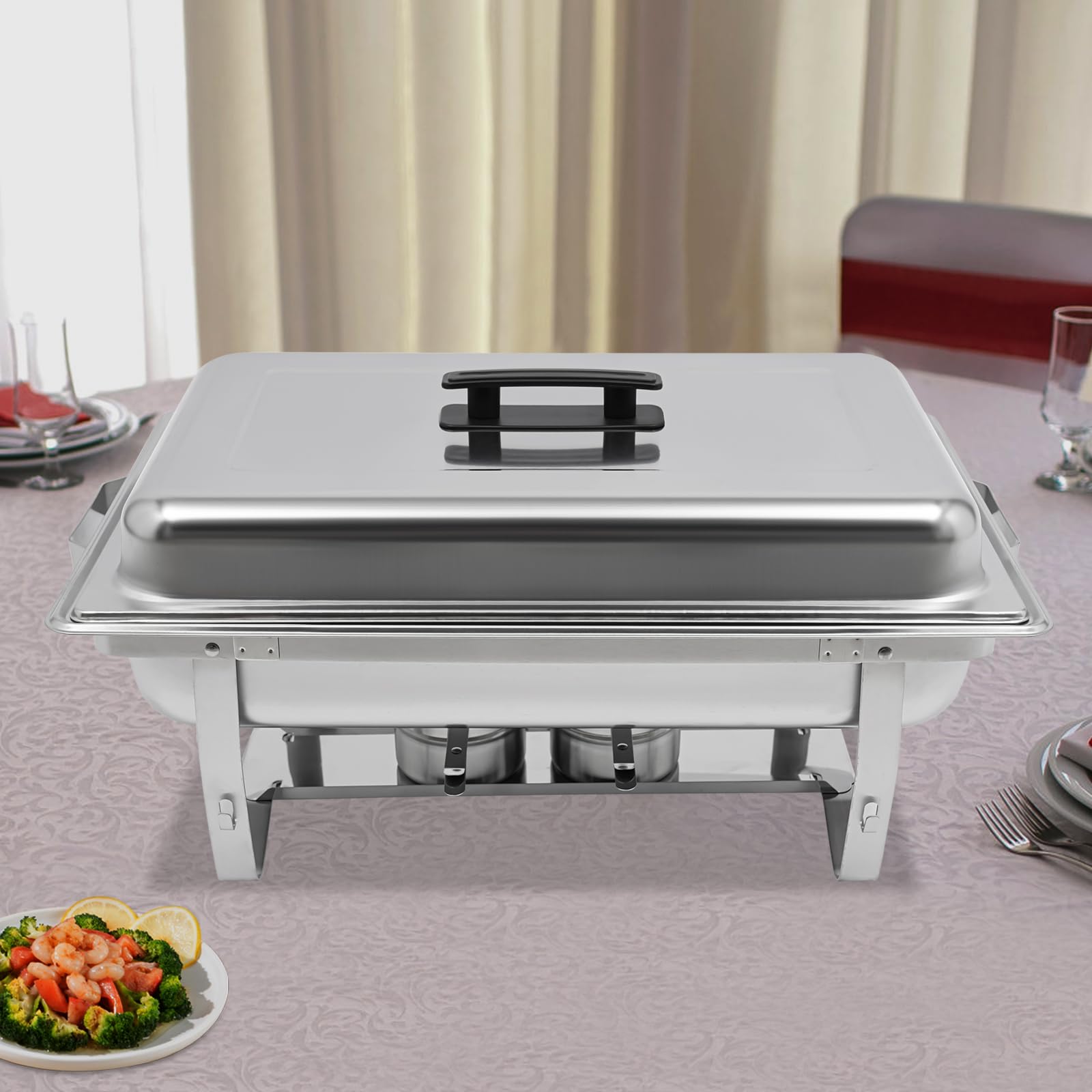 Set di 3 scomparti Chafing Dish Buffet da 5 l, in acciaio inox, per cibi freddi e caldi, contenitore per gastronomia con porta combustibile, per feste, buffet, catering e a casa