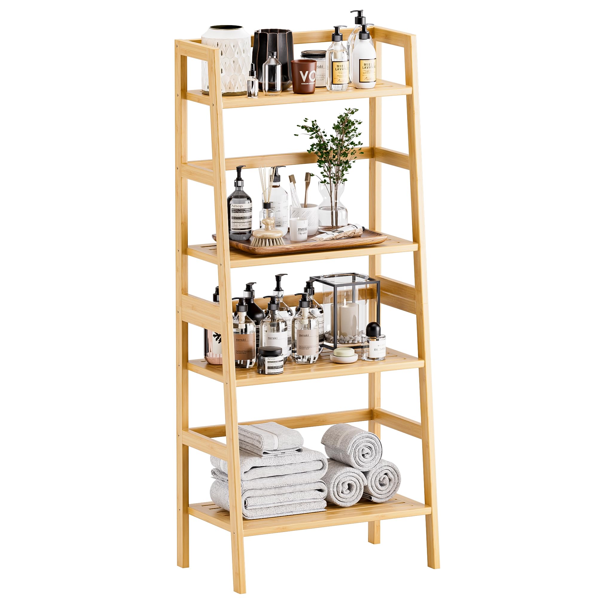 Amazon.com: HITNET Ladder Shelf, 4-Tier Bookshelf, Bamboo Leaning