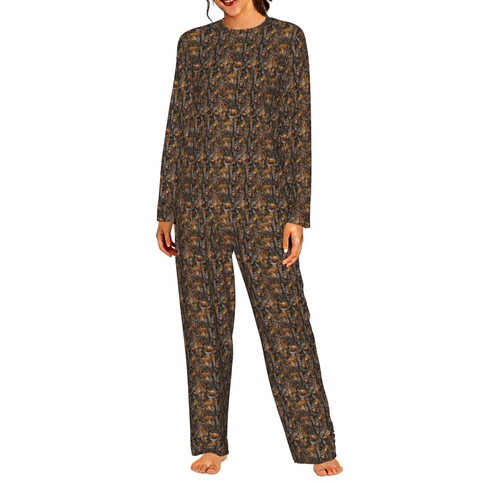 Caccia Cervo Orso Cervo Stampa Delle Donne Manica Lunga Set Pigiama Corrispondente Morbido Elastico Coulisse Casual Daywear