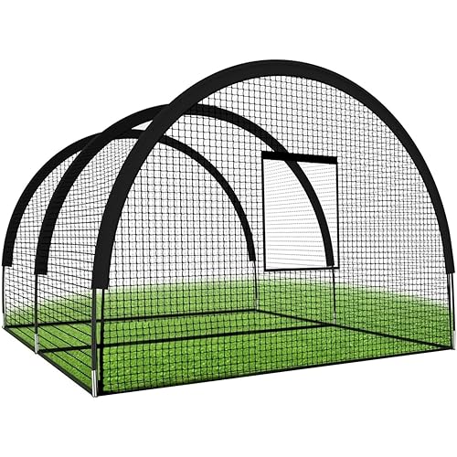 32 X 12 x 8 Ft Baseball Batting Cage, Large Baseball Training Equipment for Backyard, Portable Softball Netting Cages with Frame, Pitching Machine Hole & Detachable Door –for Hitting Pitching Practice