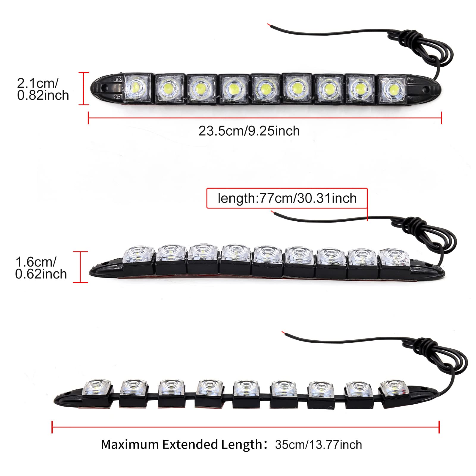 2PCS Feux de Jour LED Voiture,Universal 9LED Bandes Feux Diurnes Flexibles 12V Feux de Circulation Diurnes DRL Feux de Position pour Voitures/Camions/Bateaux
