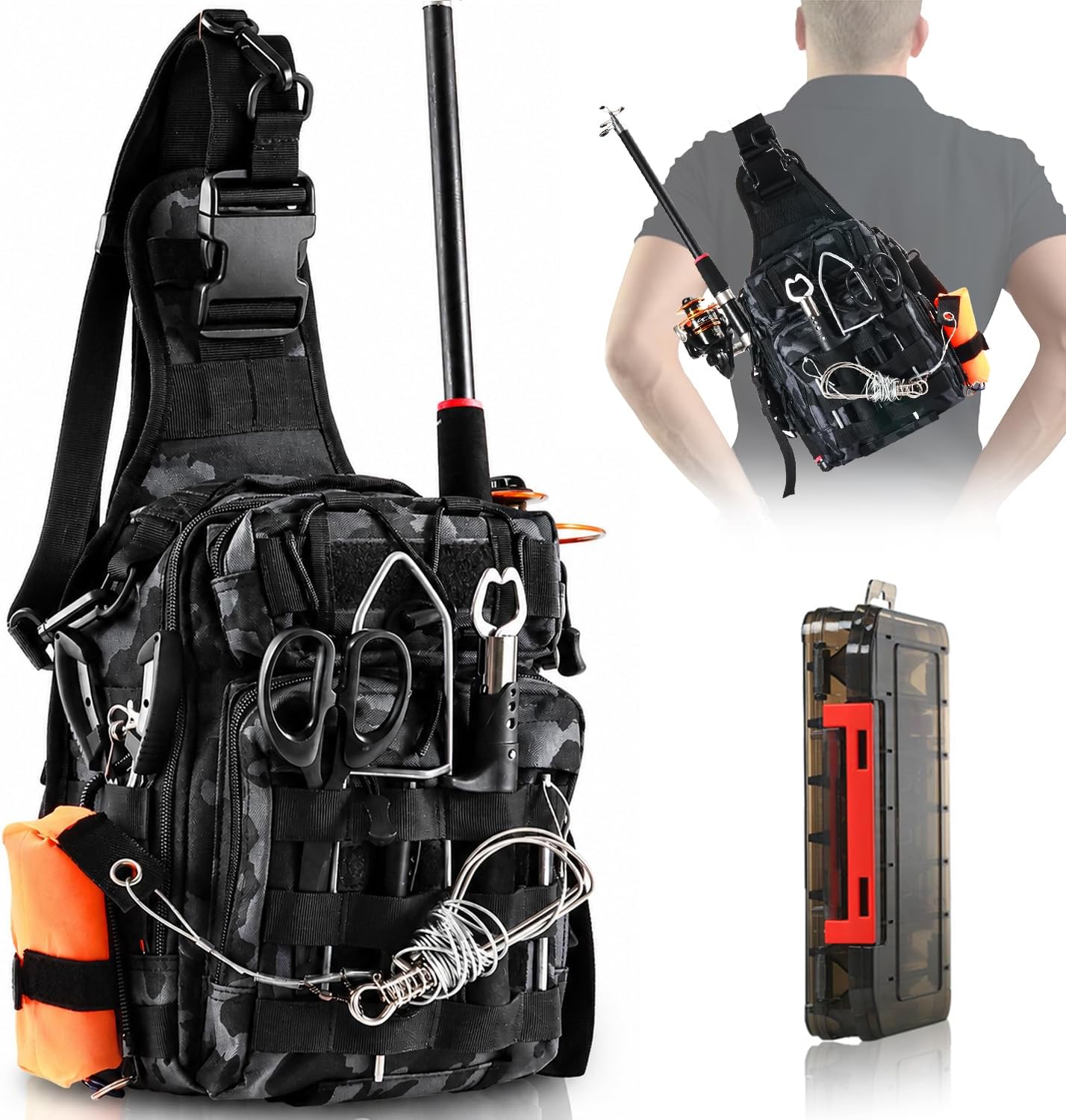 Aertiavty Fishing Backpack, Fishing Bag with Tackle Box, Compact Fishing Tackle Bag, Fishing Tackle Backpack with Rod Holder for Outdoor Sport Fishing Gifts for Men Women