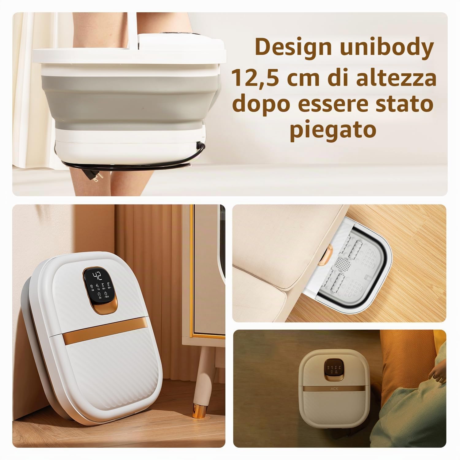 Pediluvio piedi con Riscaldamento Riscaldato Pieghevole con 12 Livelli Temperatura, Sterilizzazione UV, Rulli Massaggianti shiatsu Motorizzati, Display LCD Touch Impermeabile