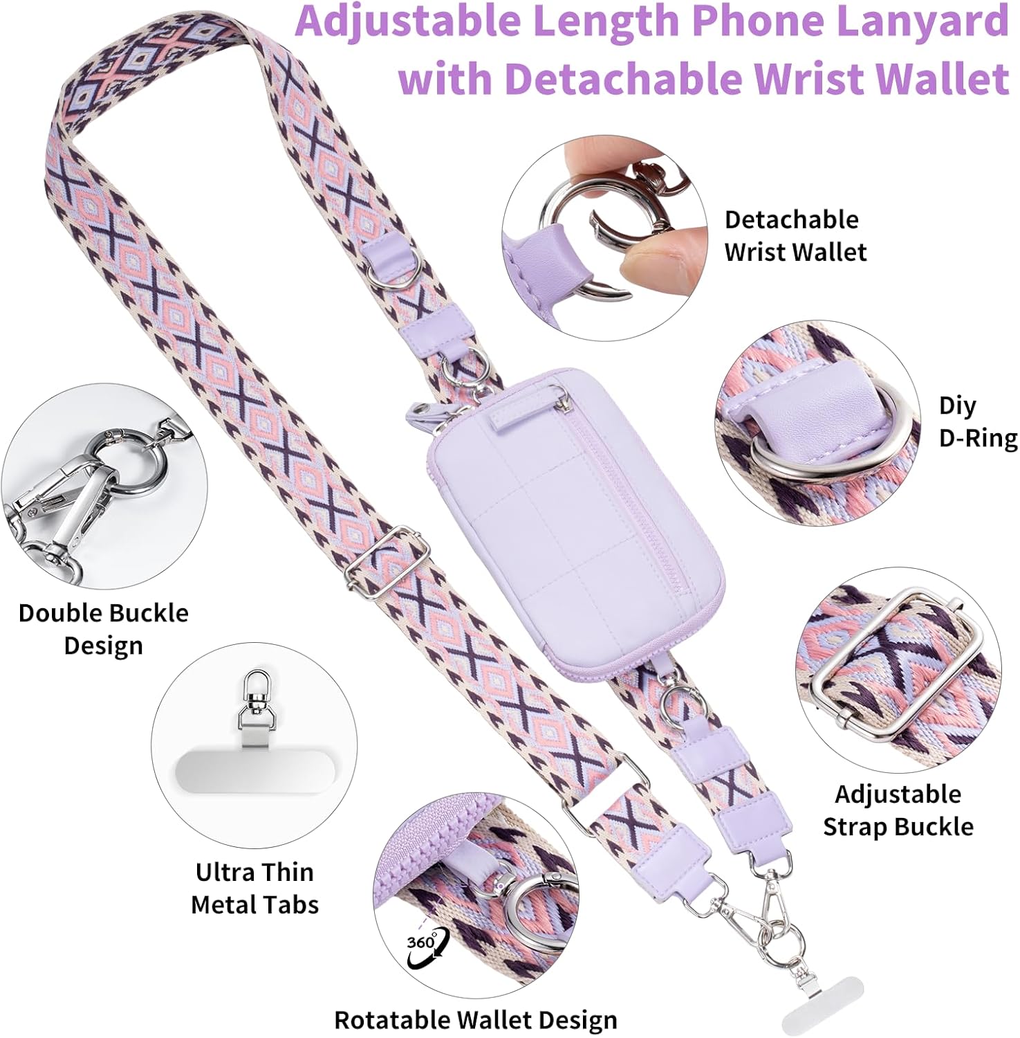 Clip and Go Strap for Phone with Wallet Crossbody Phone Lanyard with Anti-Theft Zipper Pouch Detachable Quilted Wrist Wallet with RFID and ID Window for Daily Travel. - Image 3