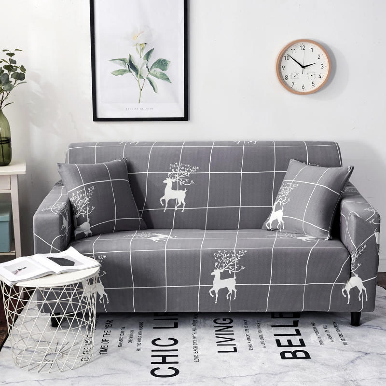 Couvre canapé amovible gris mignon 4 places pour salon chaleureux