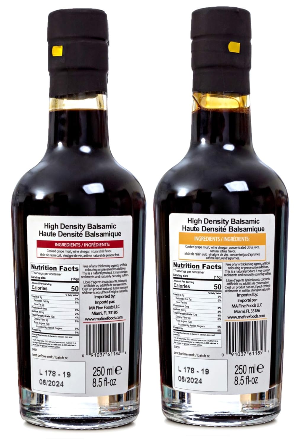 QO Gourmet Flavored Aged Italian Balsamic Vinegar of Modena Sampler Gift Set of 2 (Hot Chili / Citrus) Crafted in Modena