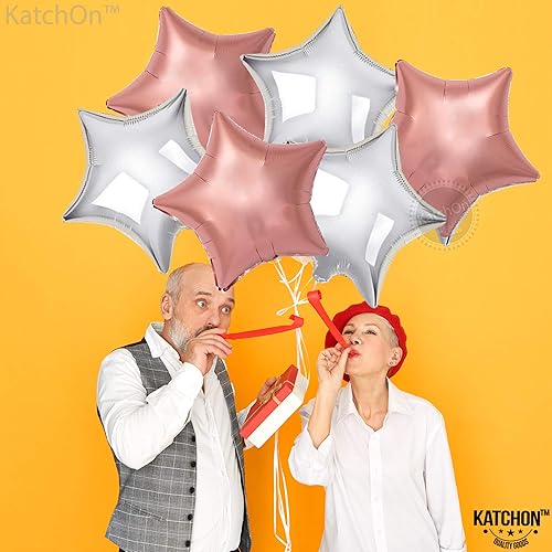 Miniatura 7 de KatchOn, Globos de estrella de oro rosa y plateado, 18 pulgadas, paquete de 6, estrellas de oro rosa, globos de estrella de oro rosa, globos de
