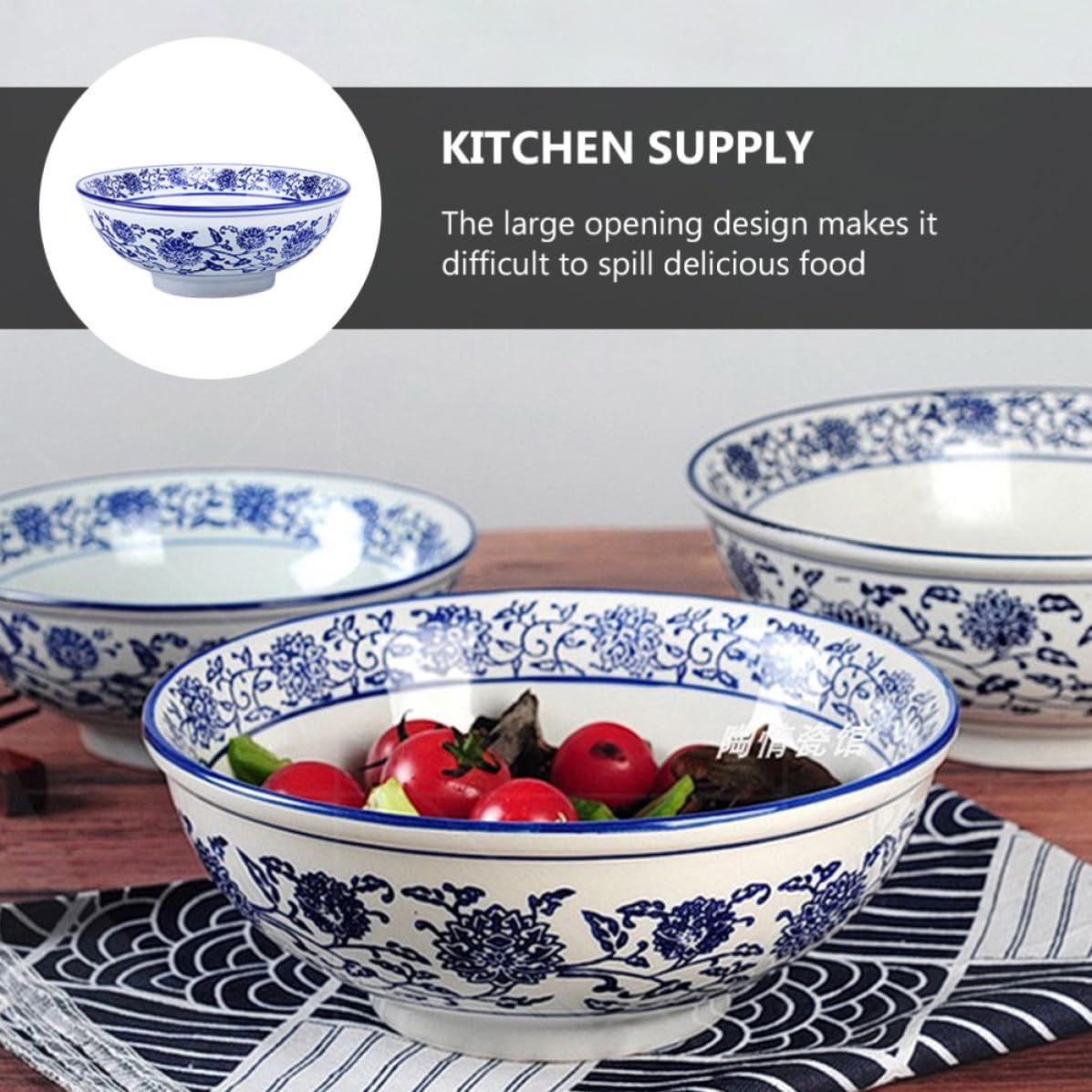 GALPADA 2 Stück Vintage Ramen Schüssel aus Blauer Keramik Große Retro Suppenschüssel für Nudeln und Salat Stilvolle Keramik Nudelschale für Zuhause