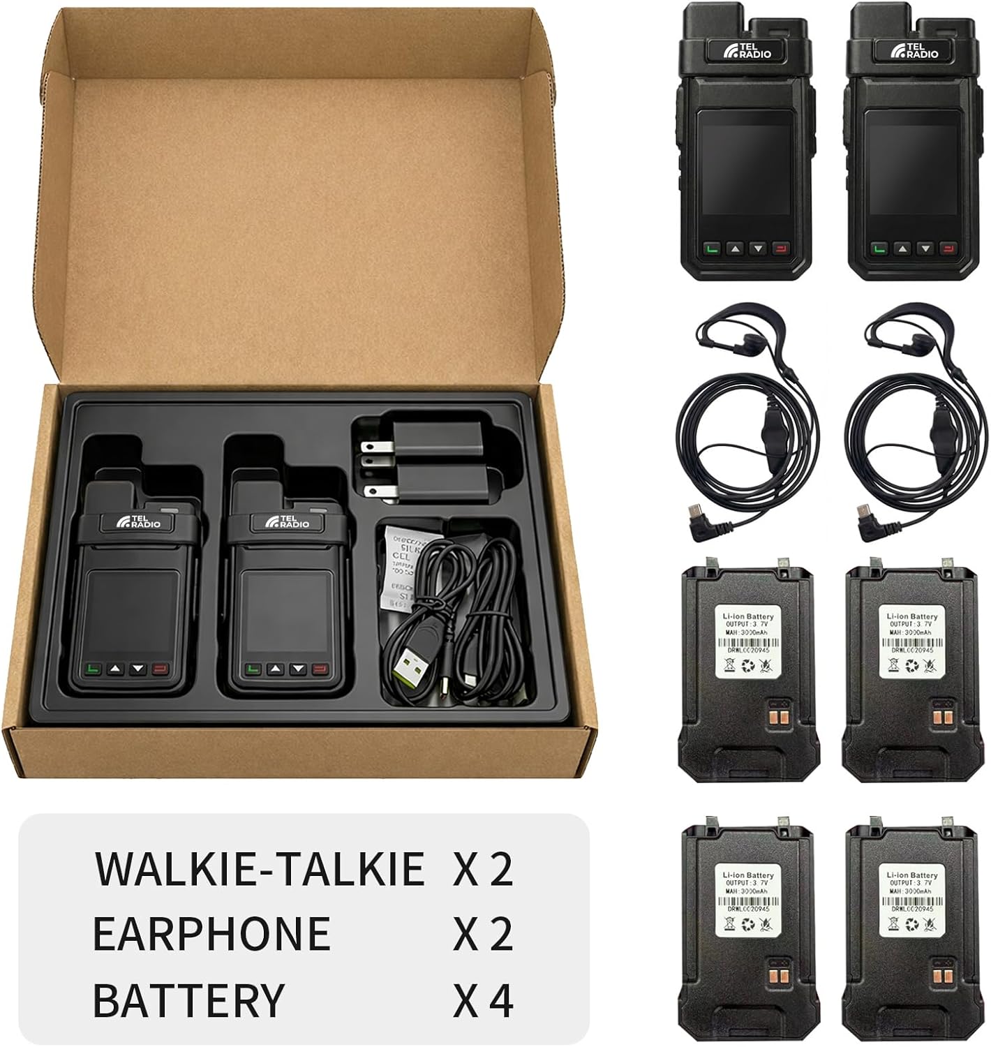Lifetime Free 4G LTE Walkie Talkies with Multiple Batteries & Noise-Cancelling Headset, No Monthly Fee Unlimited Range POC Two-Way Radio, Extra Batteries Included, Nationwide Push-to-Talk for Business