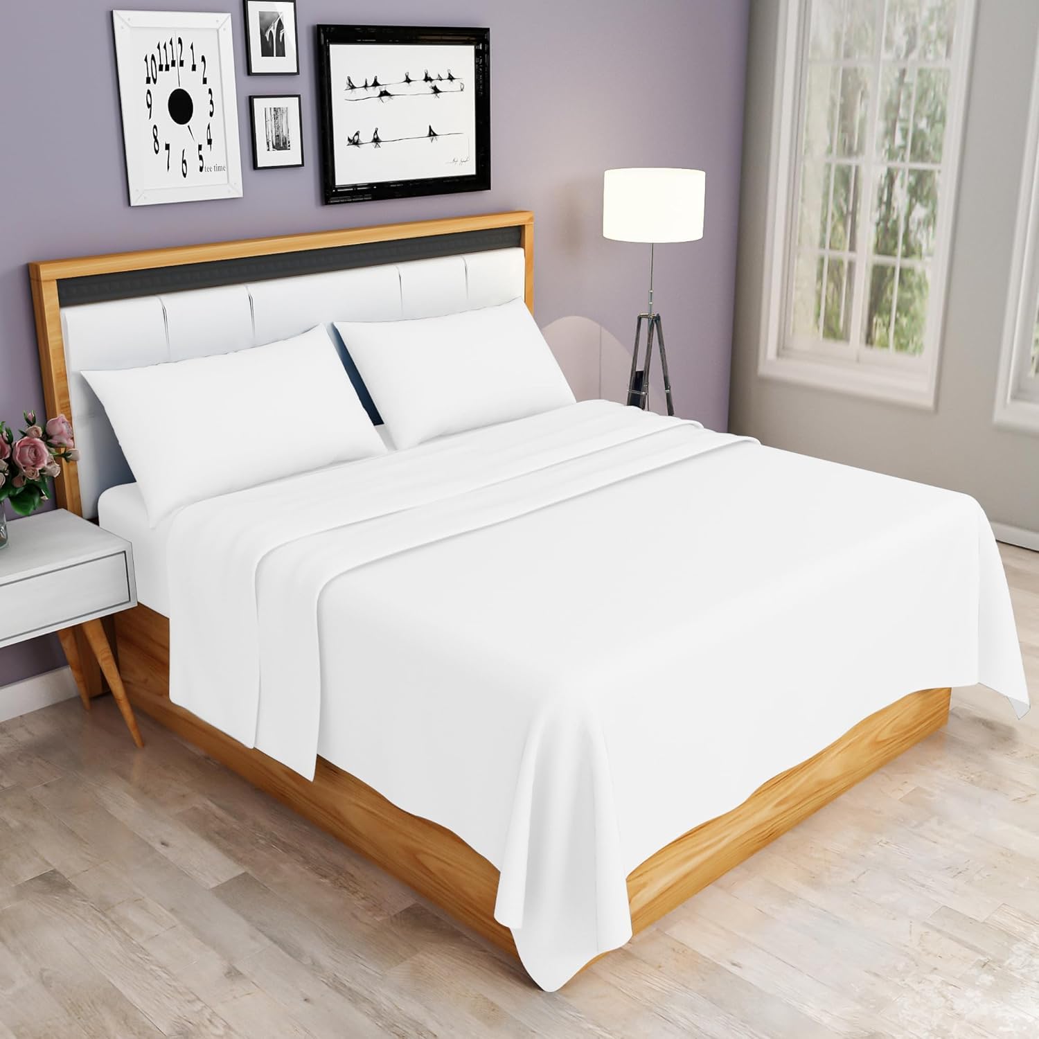 Night Zone Flat Sheet 100% Egyptian Cotton 200 Thread Count Hotel Quality Flat Bed Sheets (White, King)