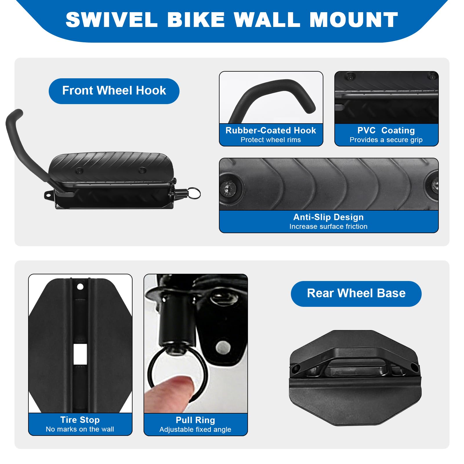 2 Paquete Soporte Bicicletas Pared Giratorio, Soporte Vertical de Pared Giratorio para Bicicletas, MTB y Bicicleta de Carretera Soporte Bicicleta Pared Giratorio Vertical para Garaje/Interiores