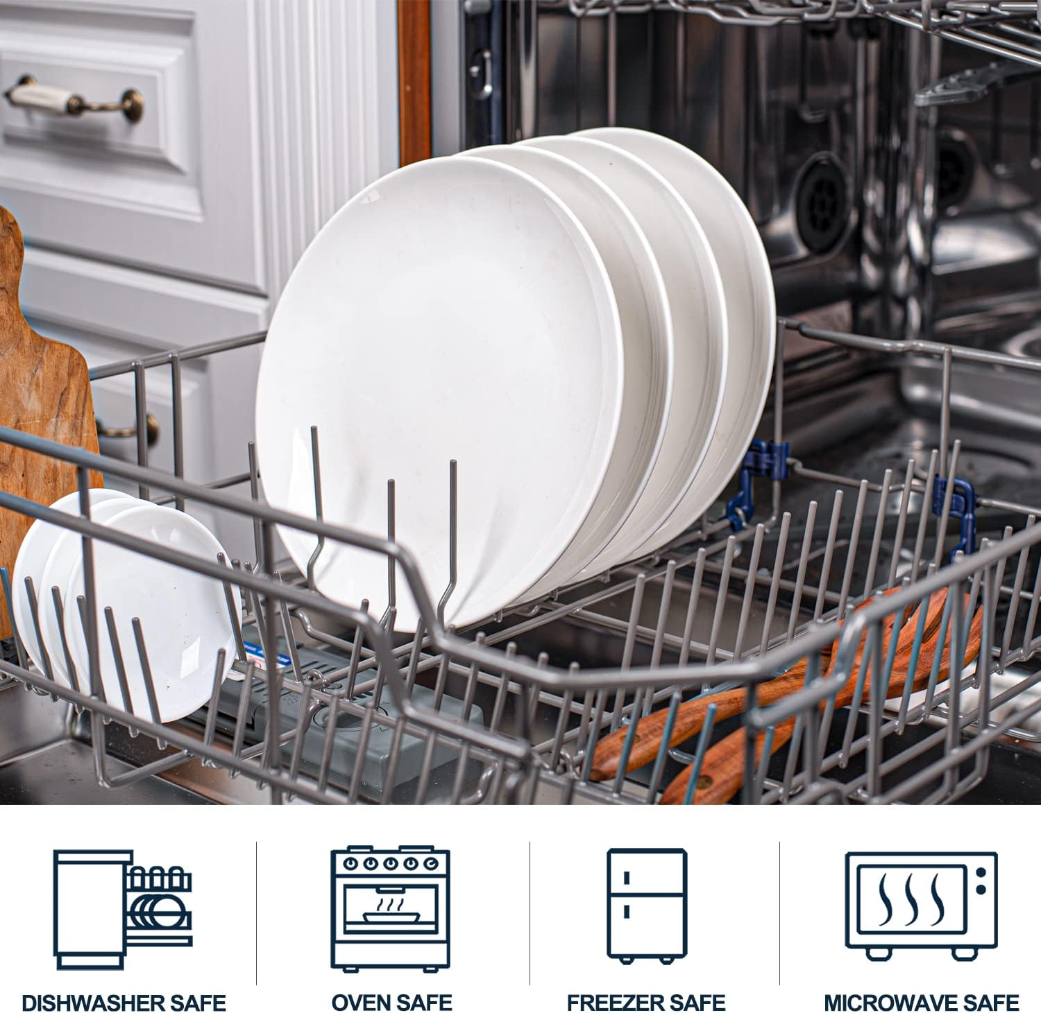 DELLING Large Ramekins 32 Oz-Souffle Dish for Baking/10 inch White Dinner Plates Set, Porcelain Dessert/Salad Plate