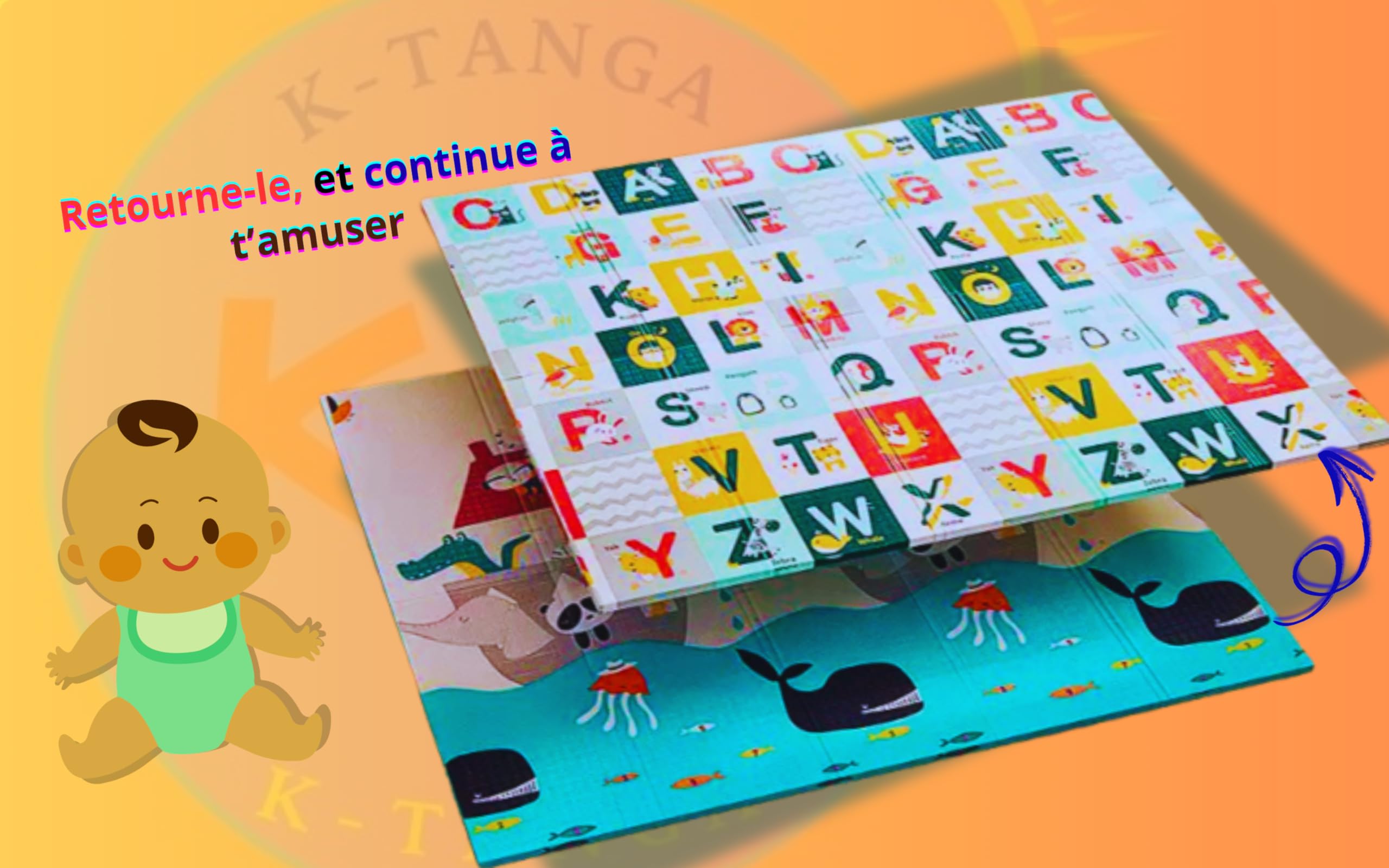 Tapis D'éveil Et De Jeux Antidérapant - Tapis De Sol Bébé Tapis extérieur imperméable, Tapis de Motricité Bébé, Grande Taille Et Épais, pour Chambre De Bébés, Enfants Dessins Amusants