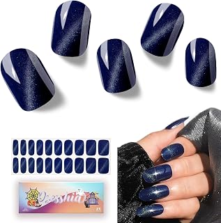 Semi Cured Gel Nail Strips, 20 pcs Nail Wraps, Glaze Stickers, Salon Quality French Manicure, Full Decal Gel Polish Strips, Long Lasting SCG, Easy on, UV Required (Star Sapphire)