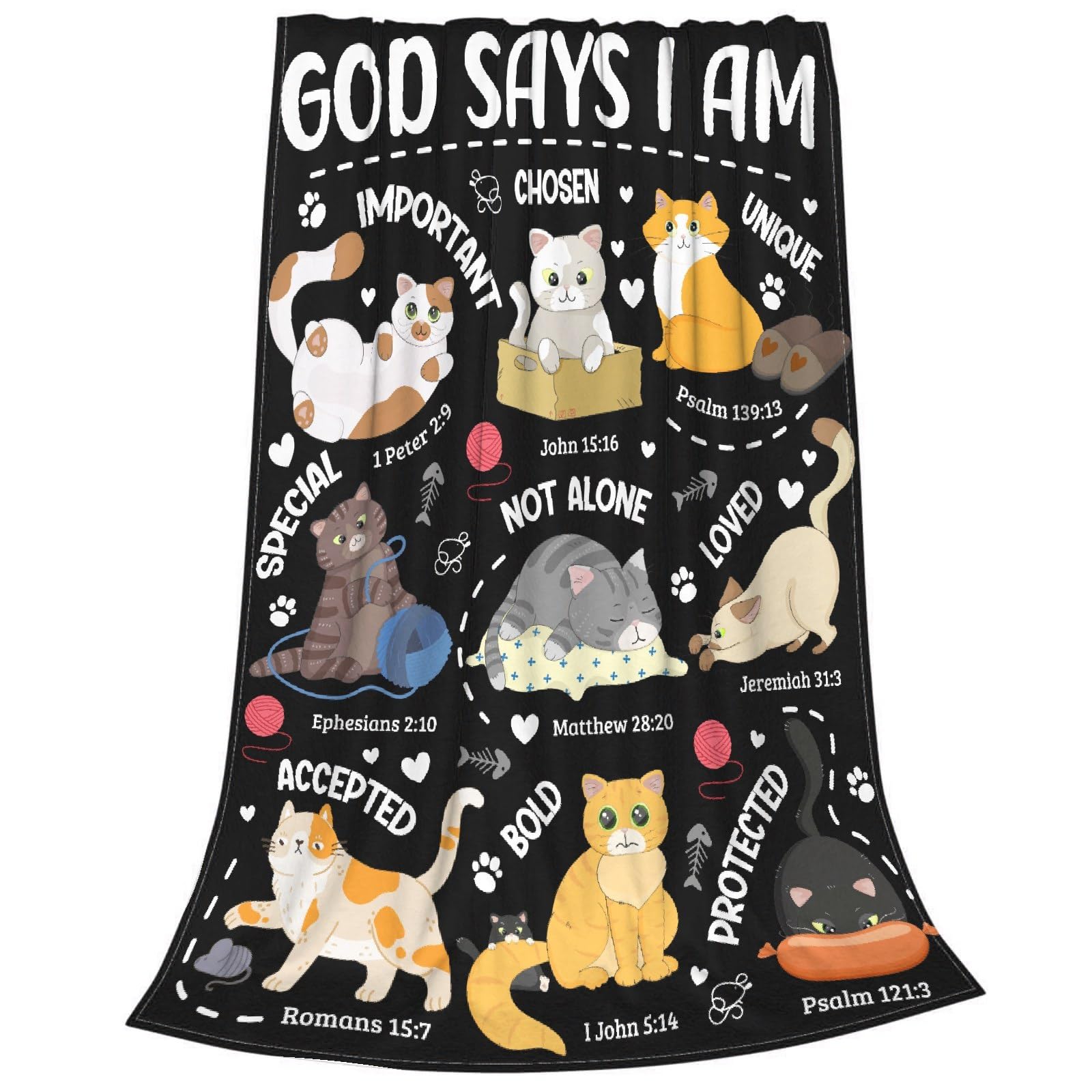 Cat Throw Blanket,Bible Verse Blanket, Christian Gifts, God Says I am Print Blankets, Meaningful Thoughtful Religious Gifts for Girls,Cat Lover Room Bed Decoration, 40" x50”