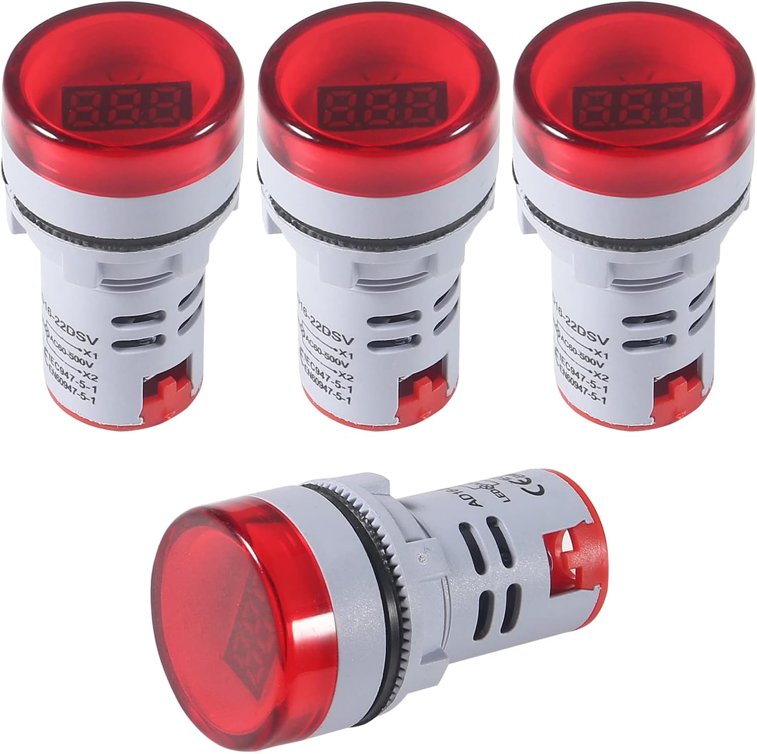 4PCS Round LED Voltage Meter Indicator,Digital LED Display Voltmeter AC 60-500V Voltage Meter Monitor 110v 220v Volt Detetor Red Signal Indicator Light Panel