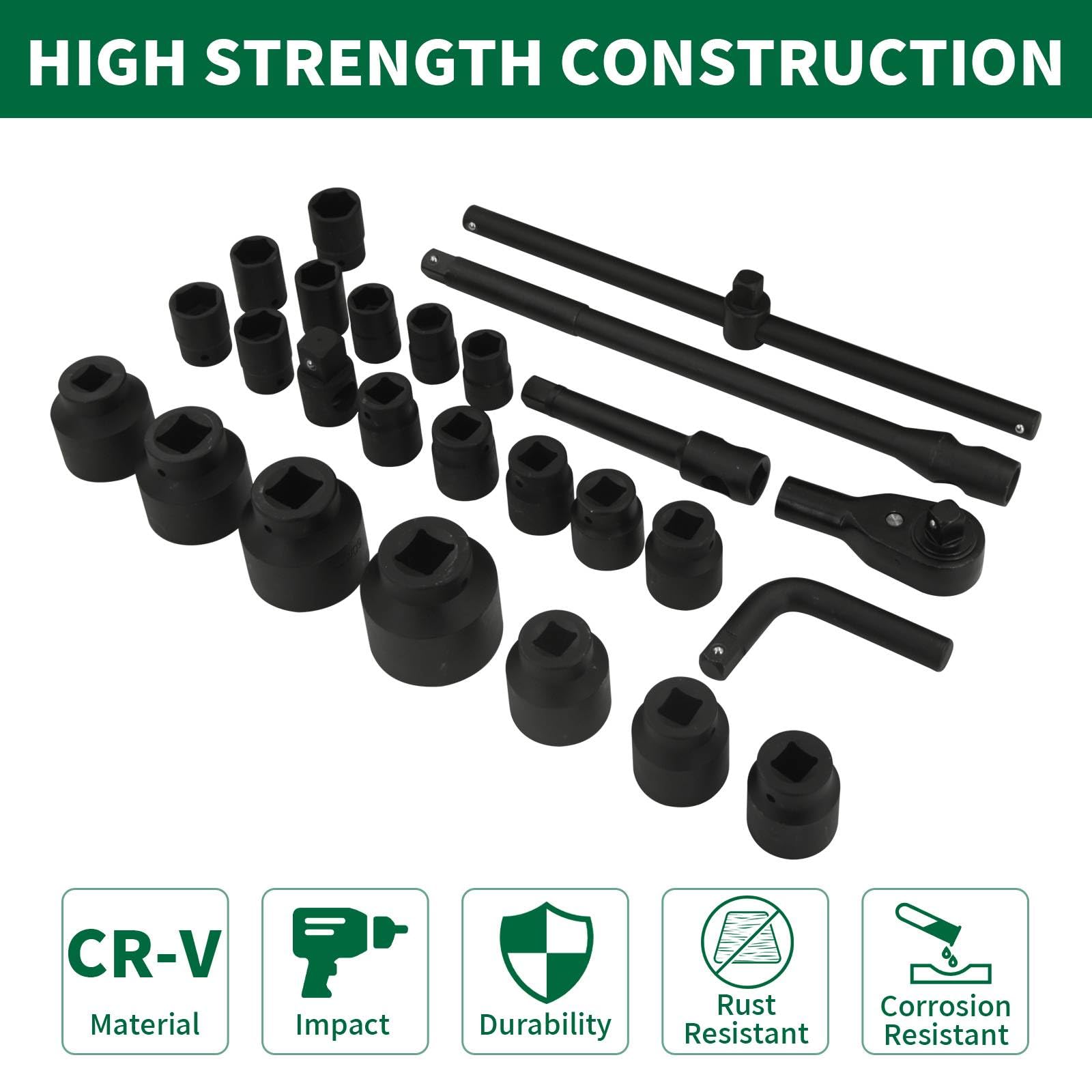 Juego Llaves Impacto Juego De Llaves De Impacto 3/4" Anbull 21 Piezas - Sockets Métricos 21-50mm, Acero Cr-V Juego 21 Piezas Anbull