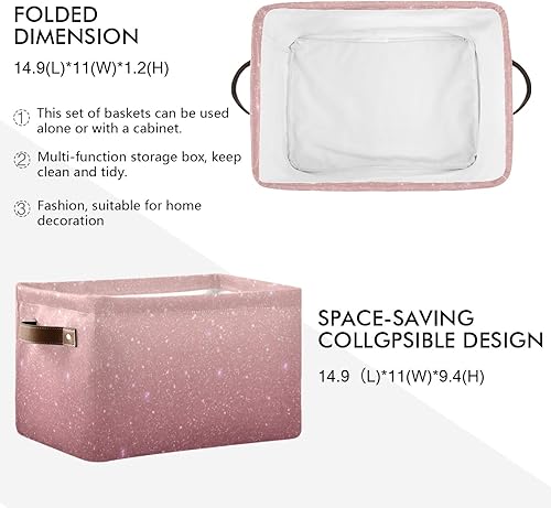 Miniatura 2 de KEEPREAL2 canastas de almacenamiento grandes, plegables, de tela con lentejuelas oro rosa, para el armario, la oficina, el hogar, regalo de San