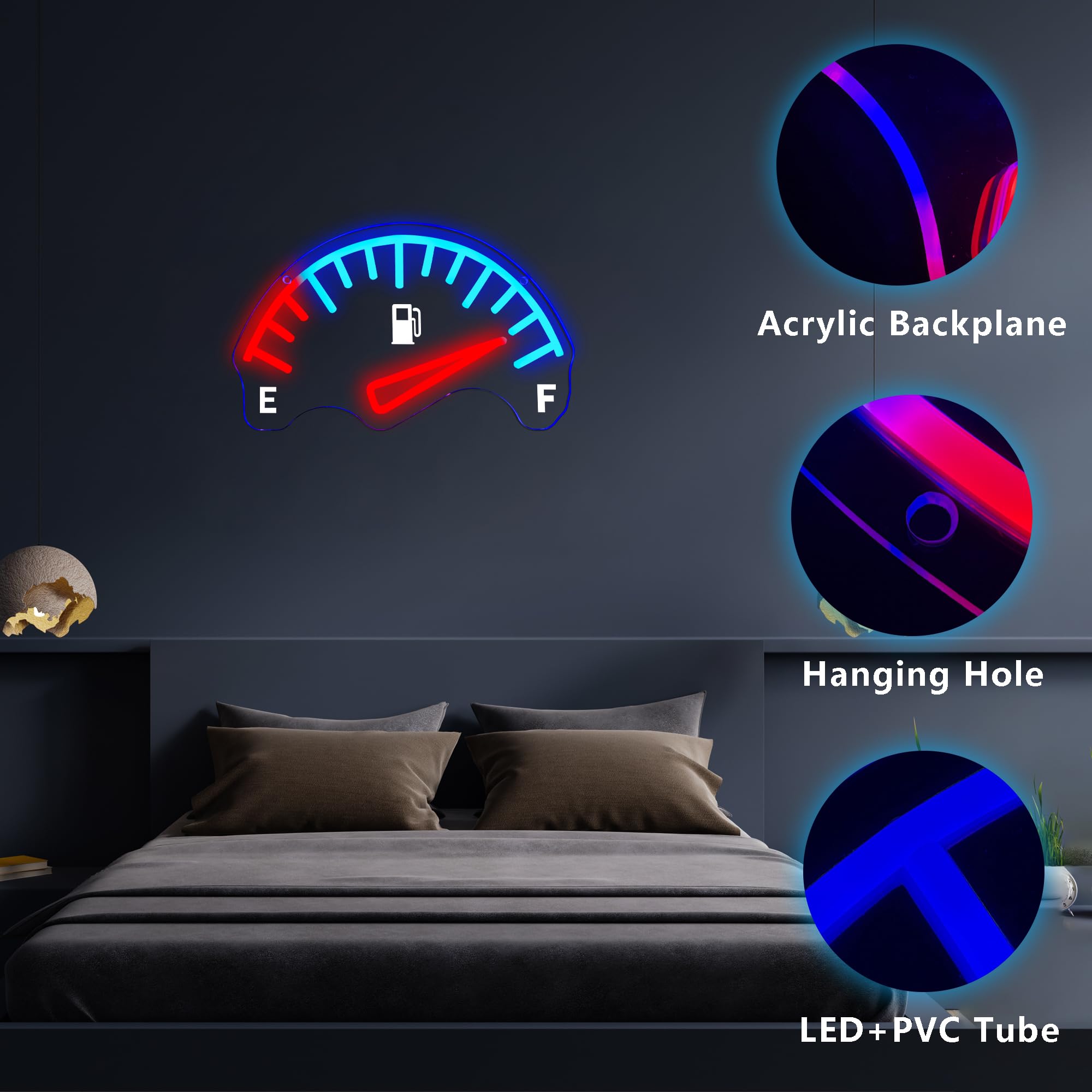 Insegna al neon per garage, indicatore di gas combustibile per auto, luce al neon a LED per negozi meccanici alimentati tramite USB, per sala da pranzo, camera da letto, regali per auto e ragazzi (30