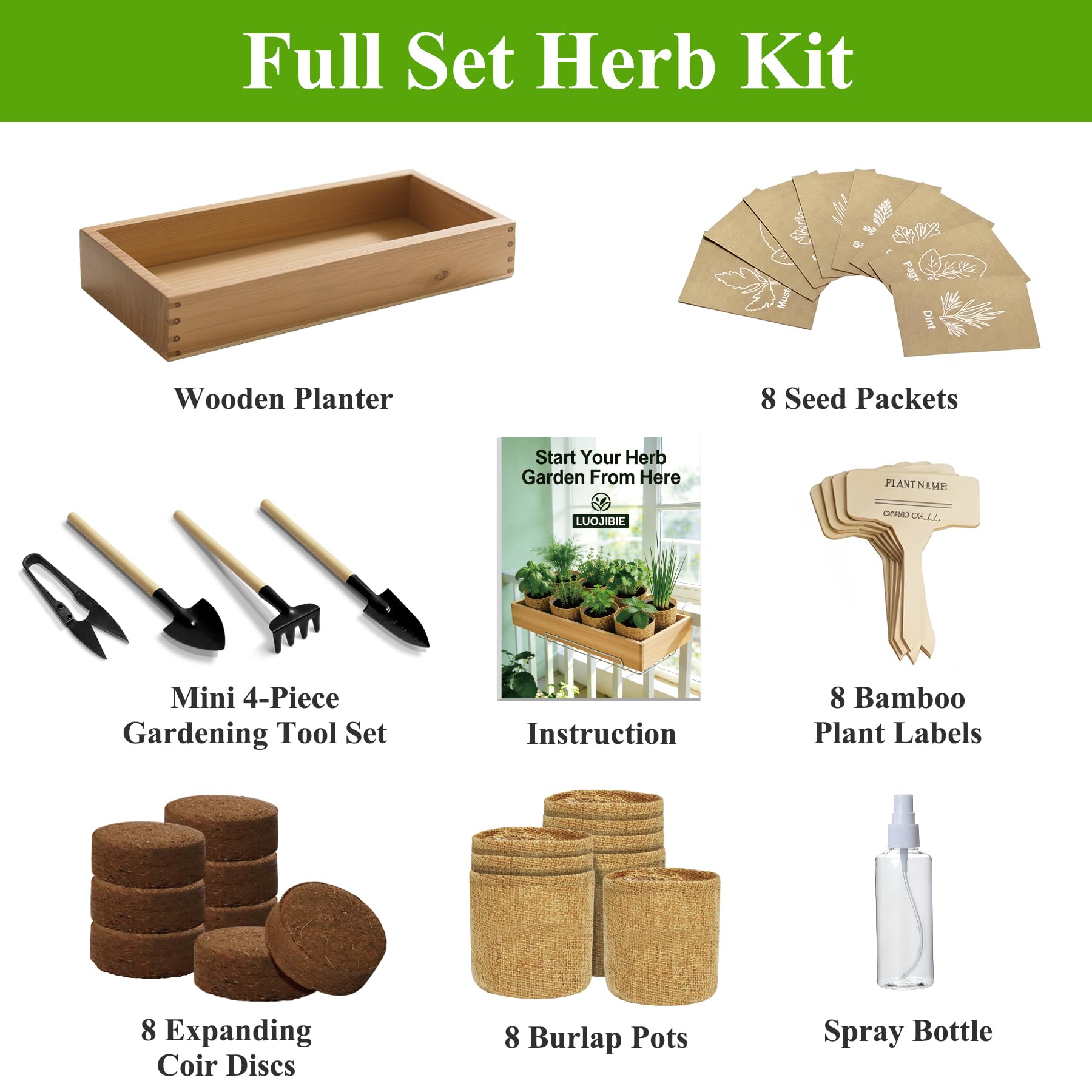 Kit de jardín de hierbas para interiores, kit de iniciación de hierbas culinarias con semillas y herramientas para principiantes, regalo de cumpleaños definitivo para mujeres, hombres, mamá, papá