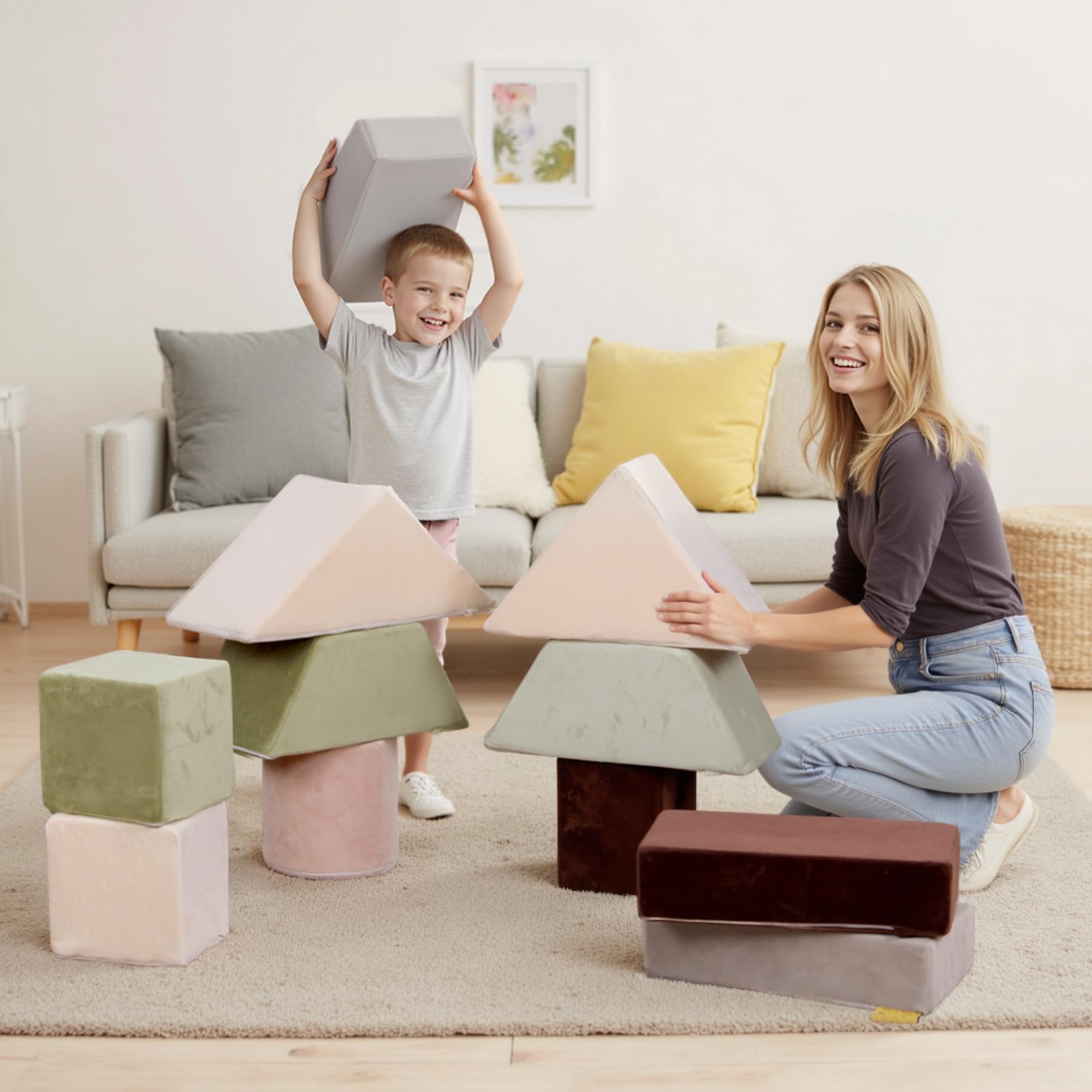 BanaSuper Bloques de Espuma 11 Piezas para Niños, Bloques de Construcción Gigantes y Escalada Segura, Juguete Educativo, Bloques Psicomotricidad, Regalo para Bebés, Niños y Niñas, Verde Claro