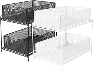 Kitchen Sink Organizer - Metal Large Capacity Pull Out Drawer | Multi-Purpose Under Sink Holder Storage Shelf For Sponge Seasoning Snack Dish Plate Cup Cloth Counter Cabinet Pantry Bathroom Home Dorm