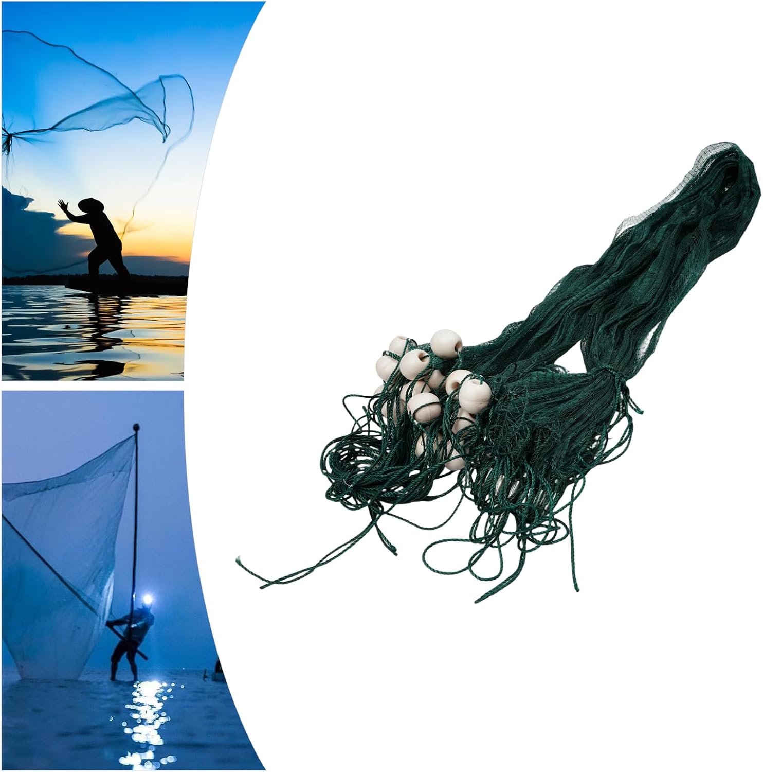 Gdrasuya10 Hand Made Beach Seine/Drag Nets Fishing Nets, Fishing Gill Nets with PVC Foam Float Bobbers Lead Sinkers for Fishing
