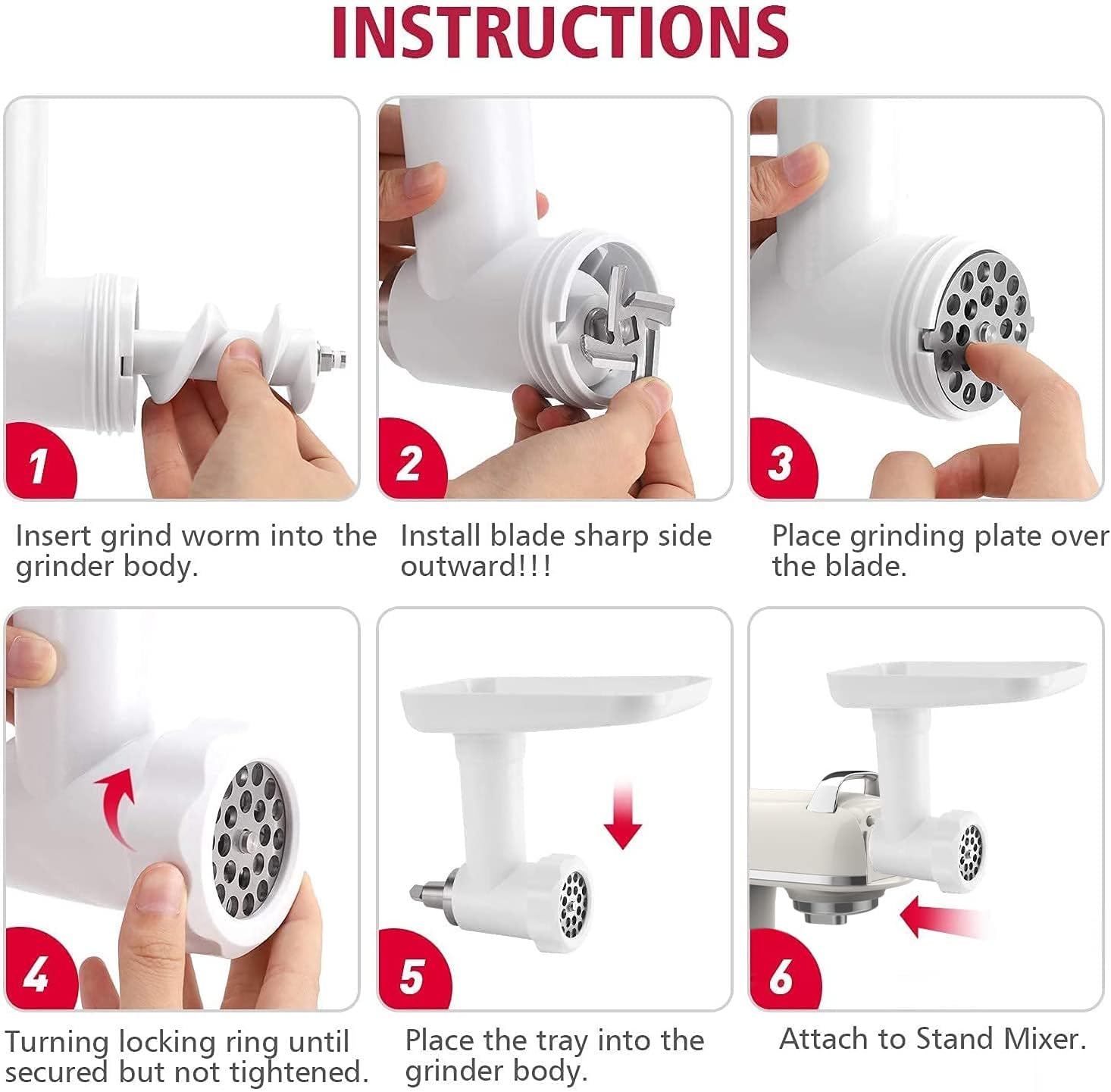 ZACME Electric Meat Grinder Attachments for ZACME Stand Mixer, Food Grinders ZACME Accessories with 3 Grinding Plates|Meat Roller|Sausage Stuffer|Cleaning Brush, Food Processors Dishwasher Safe