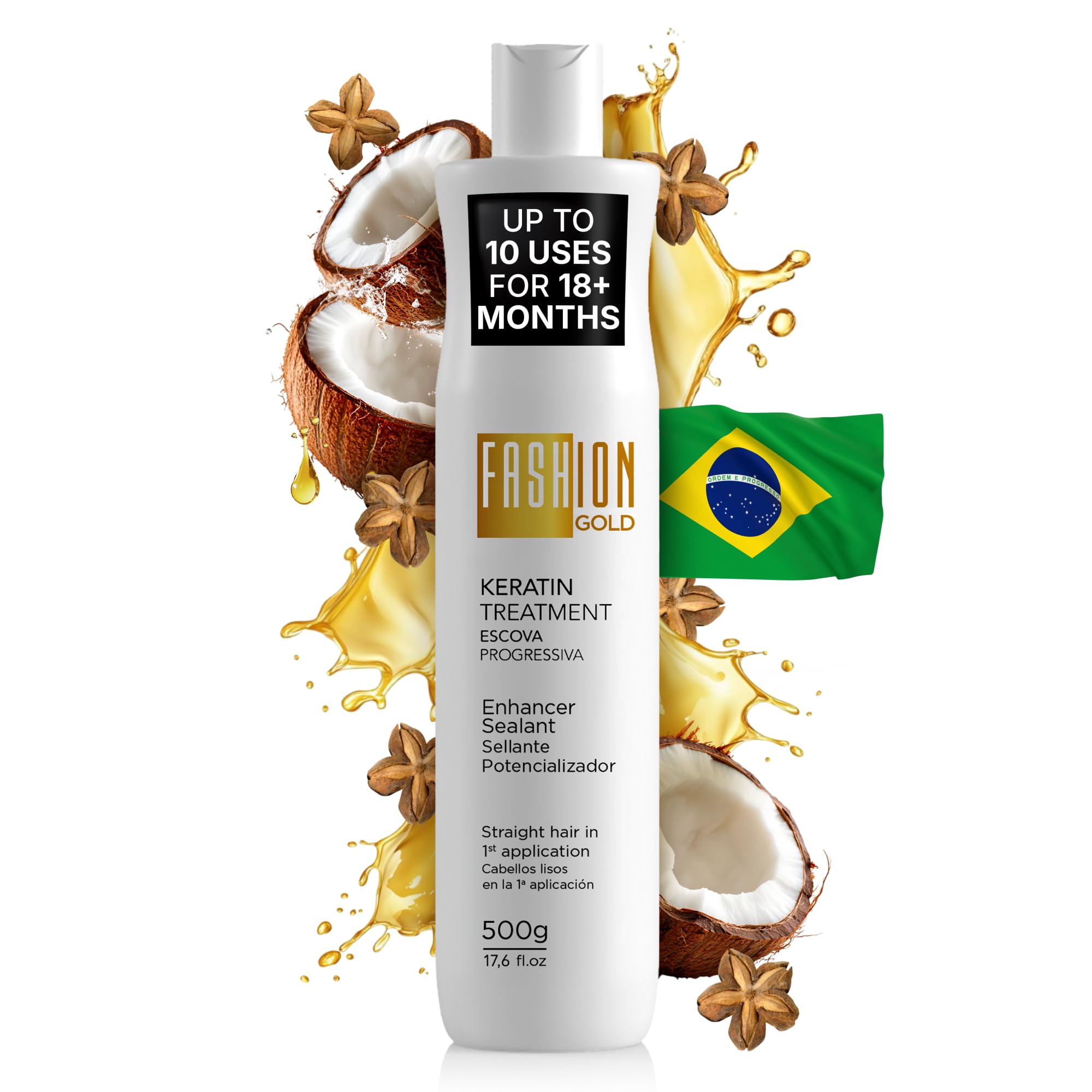 FASHION GOLD Keratin Hair Treatment (10 USES per Bottle), Keratina para Alisar el Pelo, Hair Botox Treatment, At Home Keratin Treatment, Alisados Organicos SIN FORMOL, Verdadera Keratina Brasileña