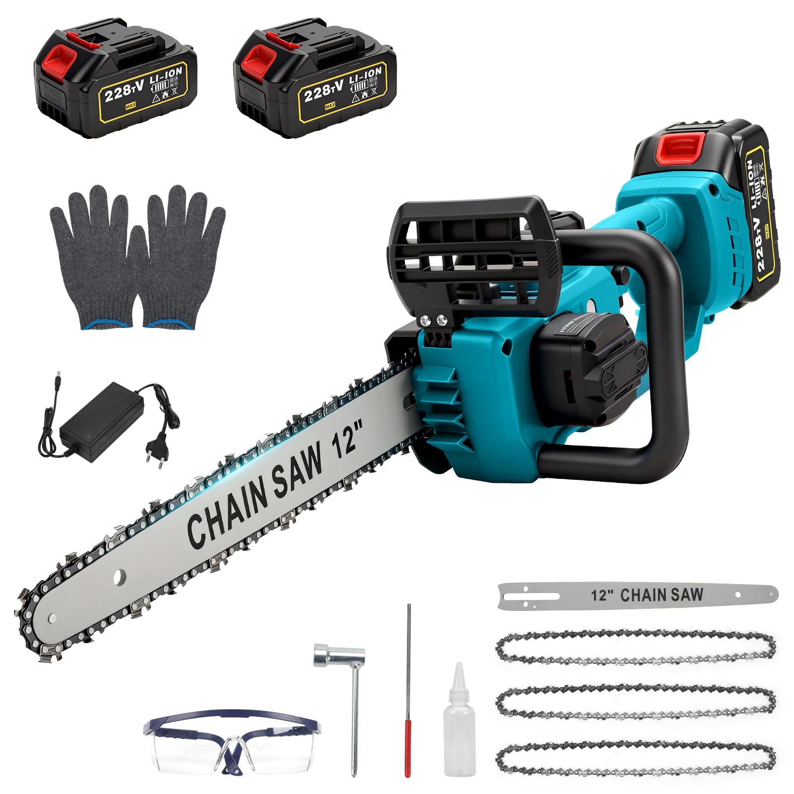WingFly Motosierra Eléctrica 12 pulgadas con Batería de 4000 mAh, 1200 W, Brushless Motosierra de Mano, con Engrasador automático, Sierra de podar eléctrica para cortar madera, árboles, Jardinería