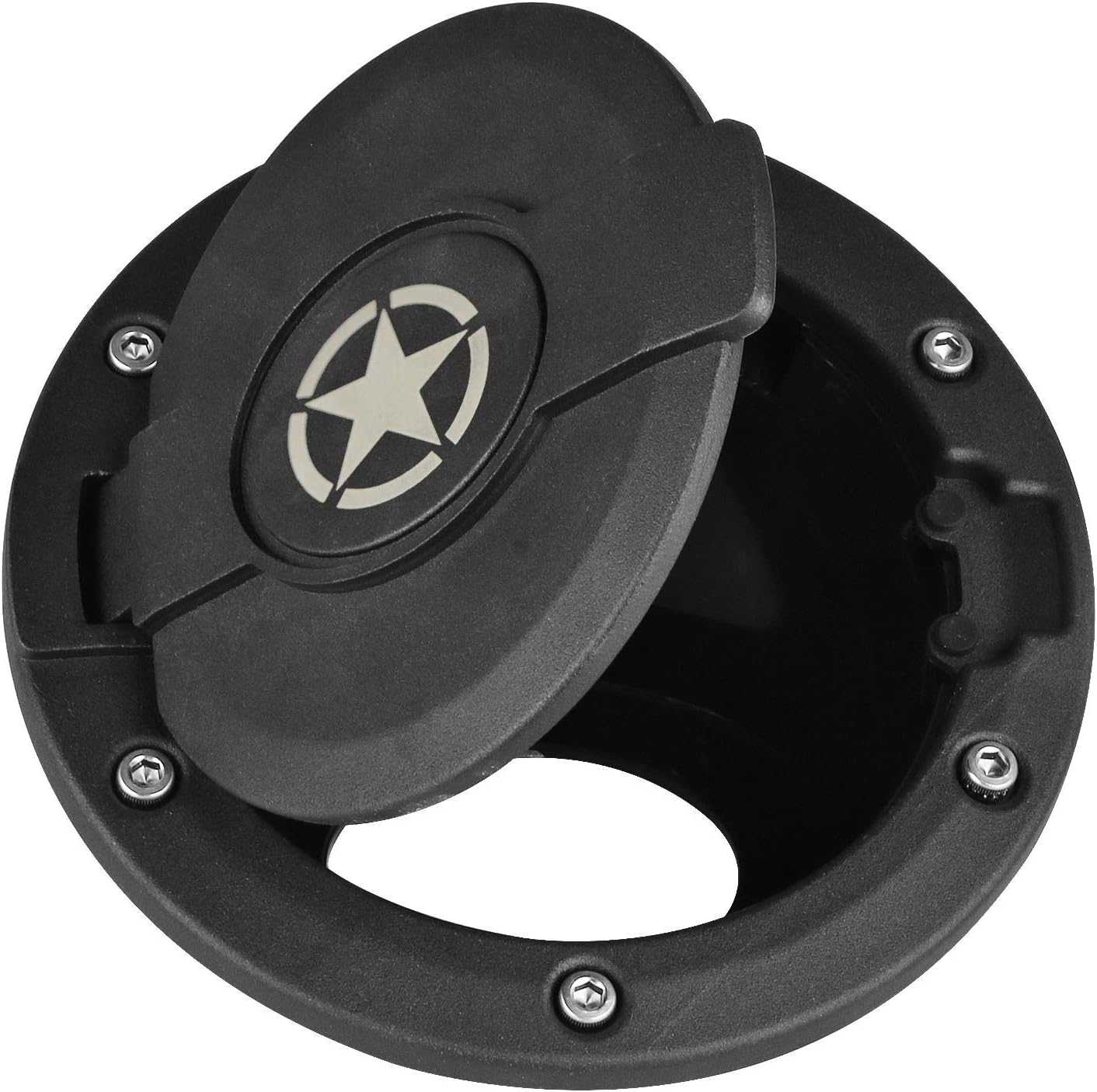 Hooke Road Black JK Gas Cap Fuel Door Filler Cover Compatible with 2007-2018 Jeep Wrangler JK & Unlimited - Five Star