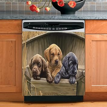 Kitchen Sticker Dog Dishwasher Cover,Funny Pet Dishwasher Magnet Wood Pattern Dish Washer Decal,Animal Refrigerator Magnetic Dog Lover Fridge Panel Decal Home Appliance Magnets 23"x26"